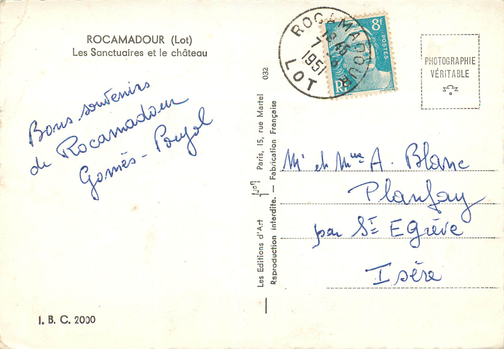 Rocamadour — Les Sanctuaires et le château — Les Editions d'A. Martel — Back