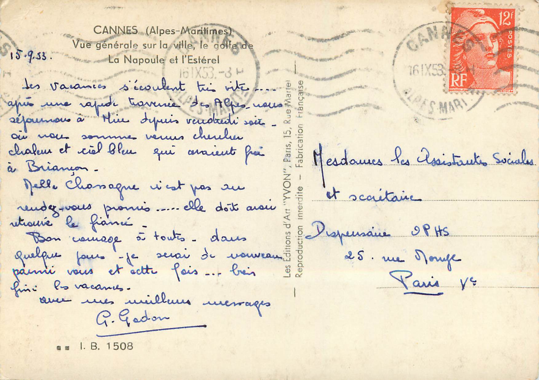 CPM Cannes Alpes Maritimes Vue generale sur la ville le golfe de La Napoule et l Esterel — Verso