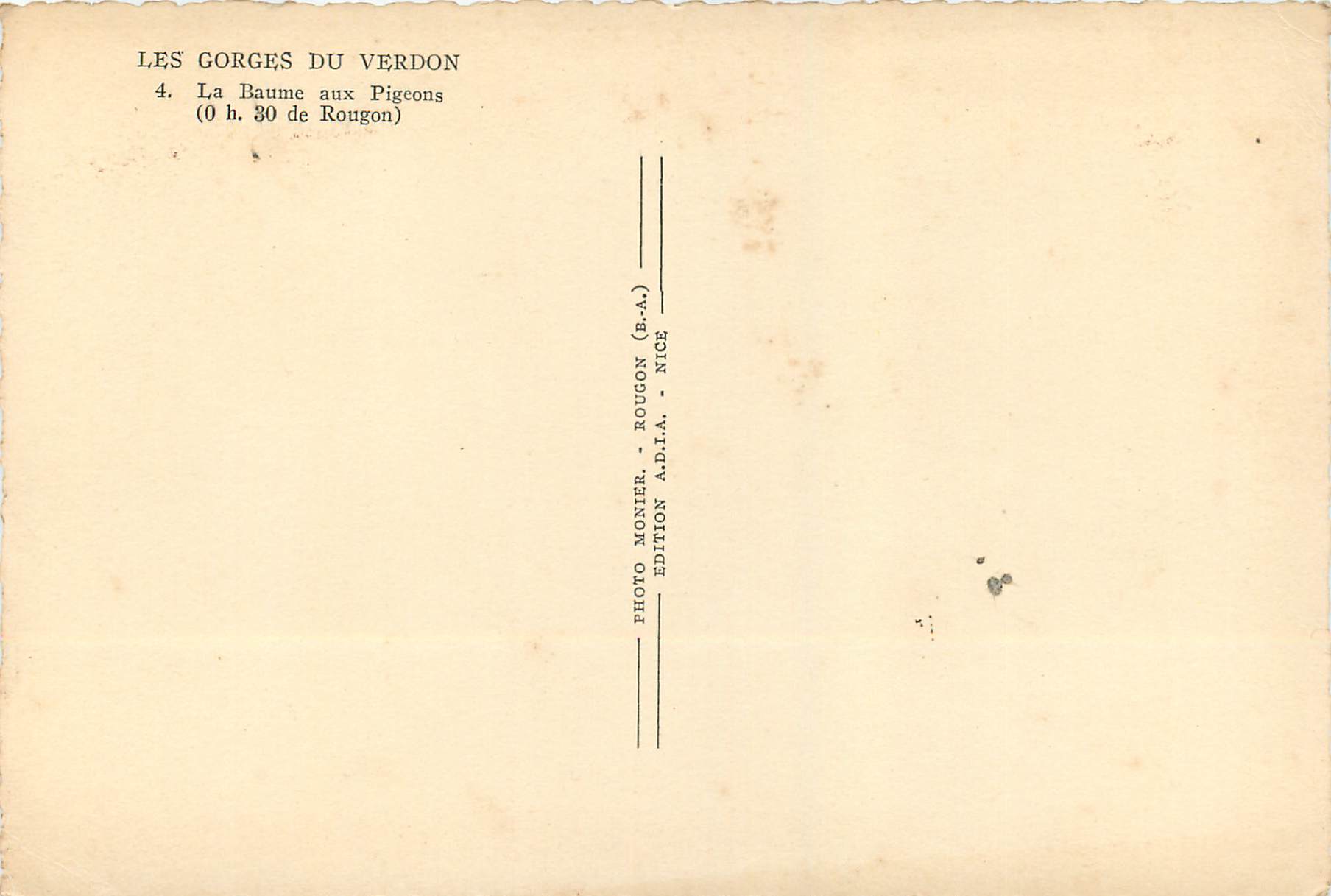 CPM Les Gorges du Verdon La Baume aux Pigeons — Rückseite
