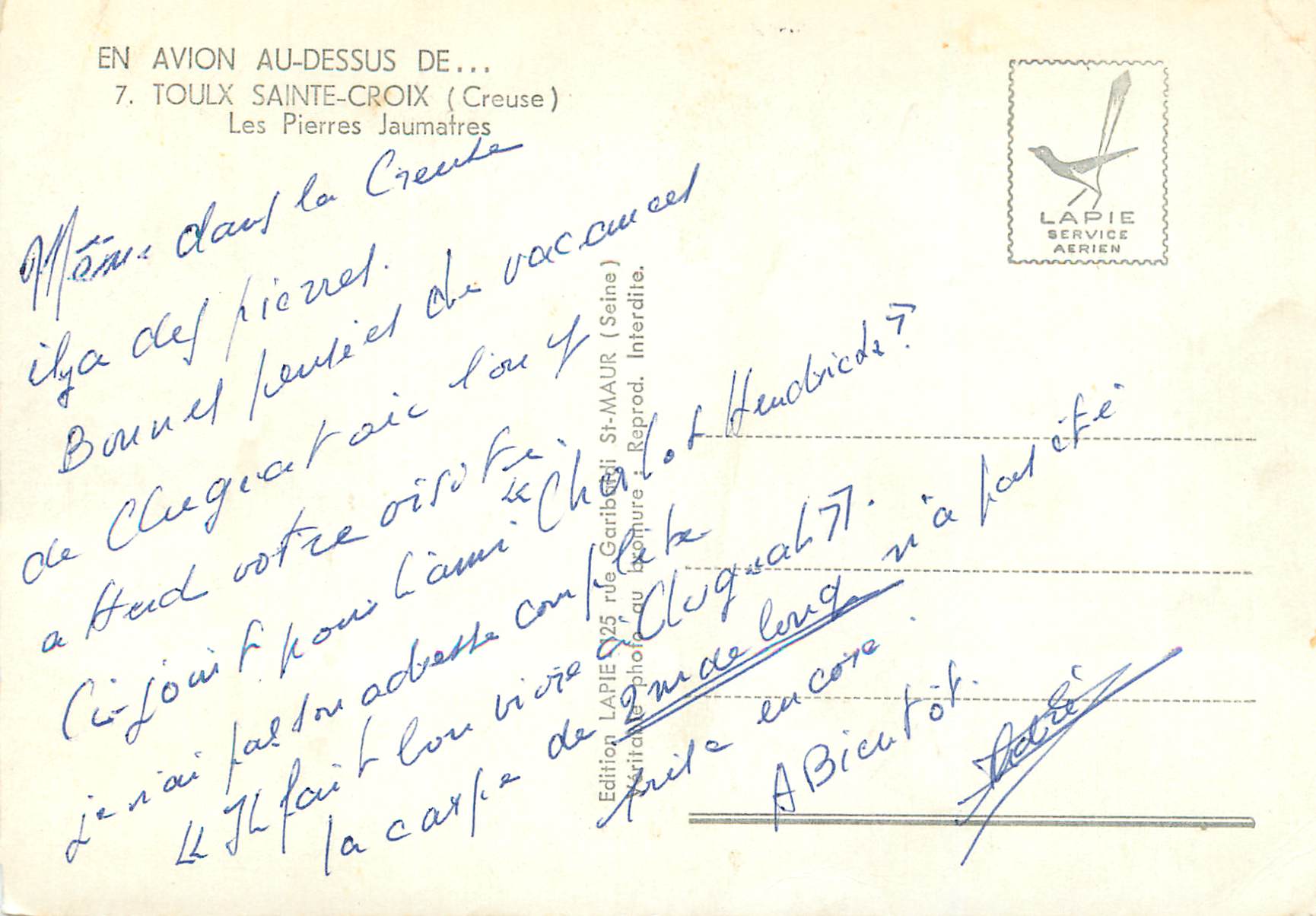 Les Pierres Jaumaitres — Toulx-Sainte-Croix (Creuse) — Édition Lapie — Rückseite