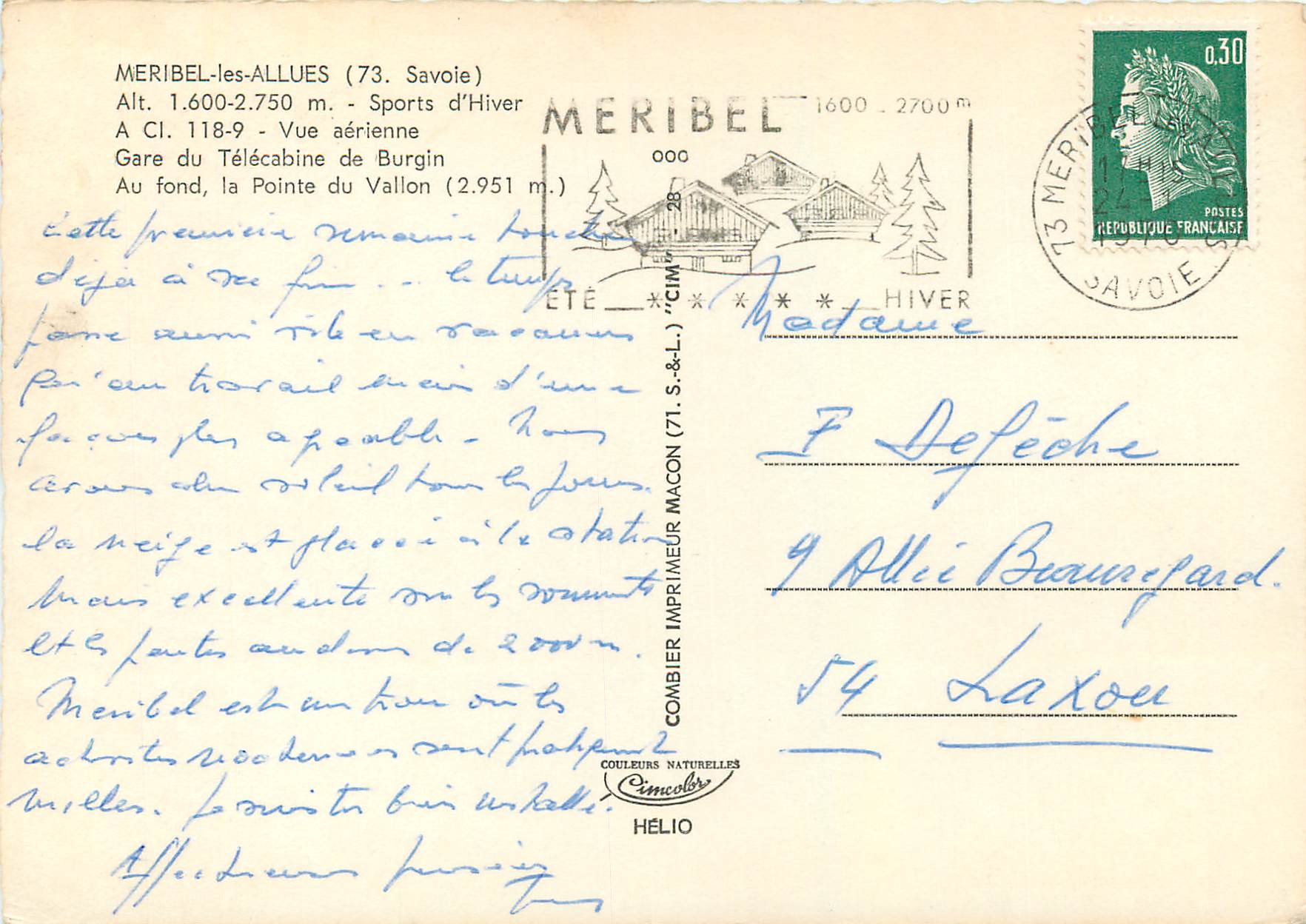 CPM Meribel les Allues Savoie Sports d Hiver Vue aerienne Gere du Telecable de Burgin — Back