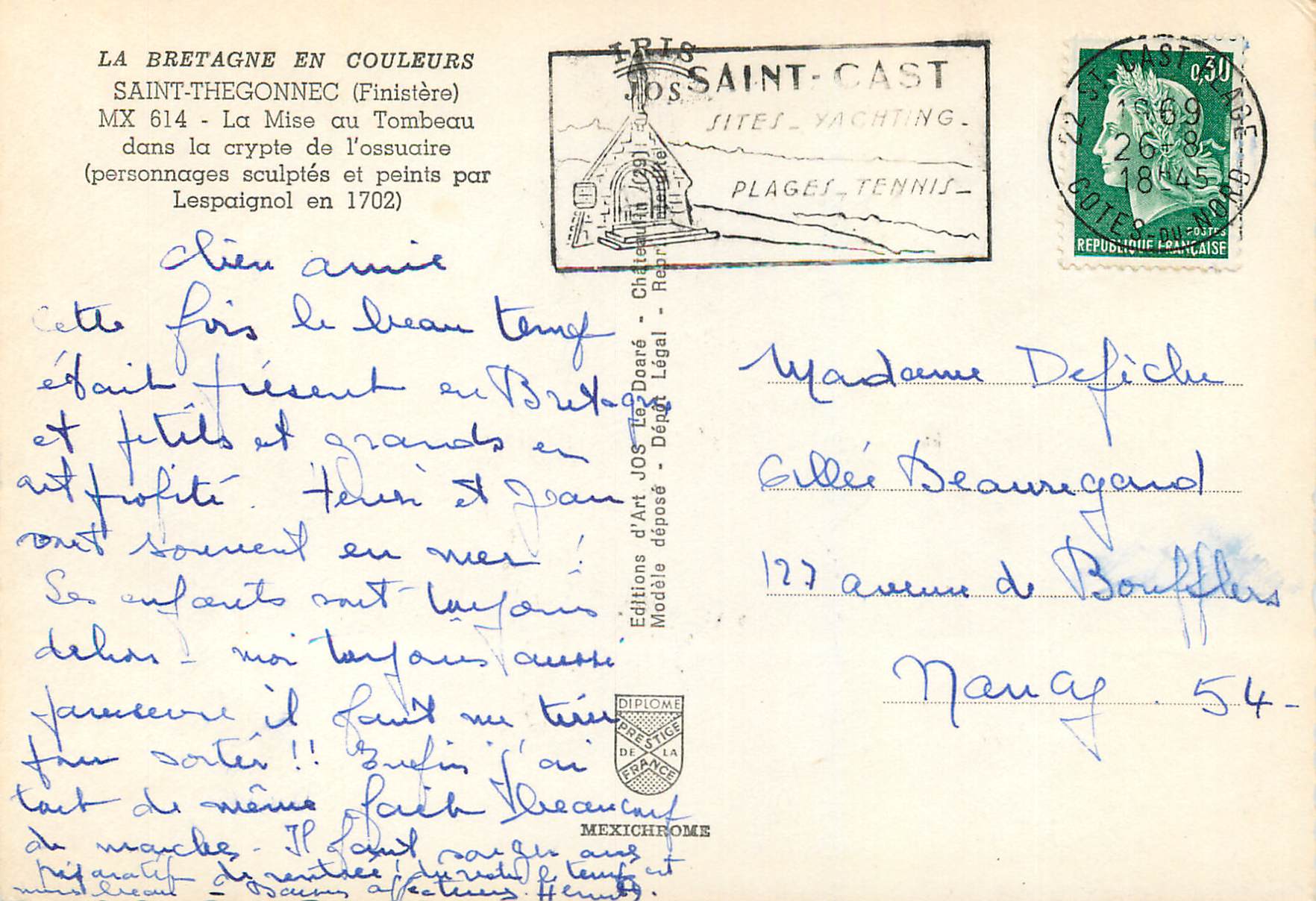 CPM La Bretagne en Couleurs Saint Thegonnec Finistere La Mise au Tombeau dans la crypte de l ossuaire — Rückseite