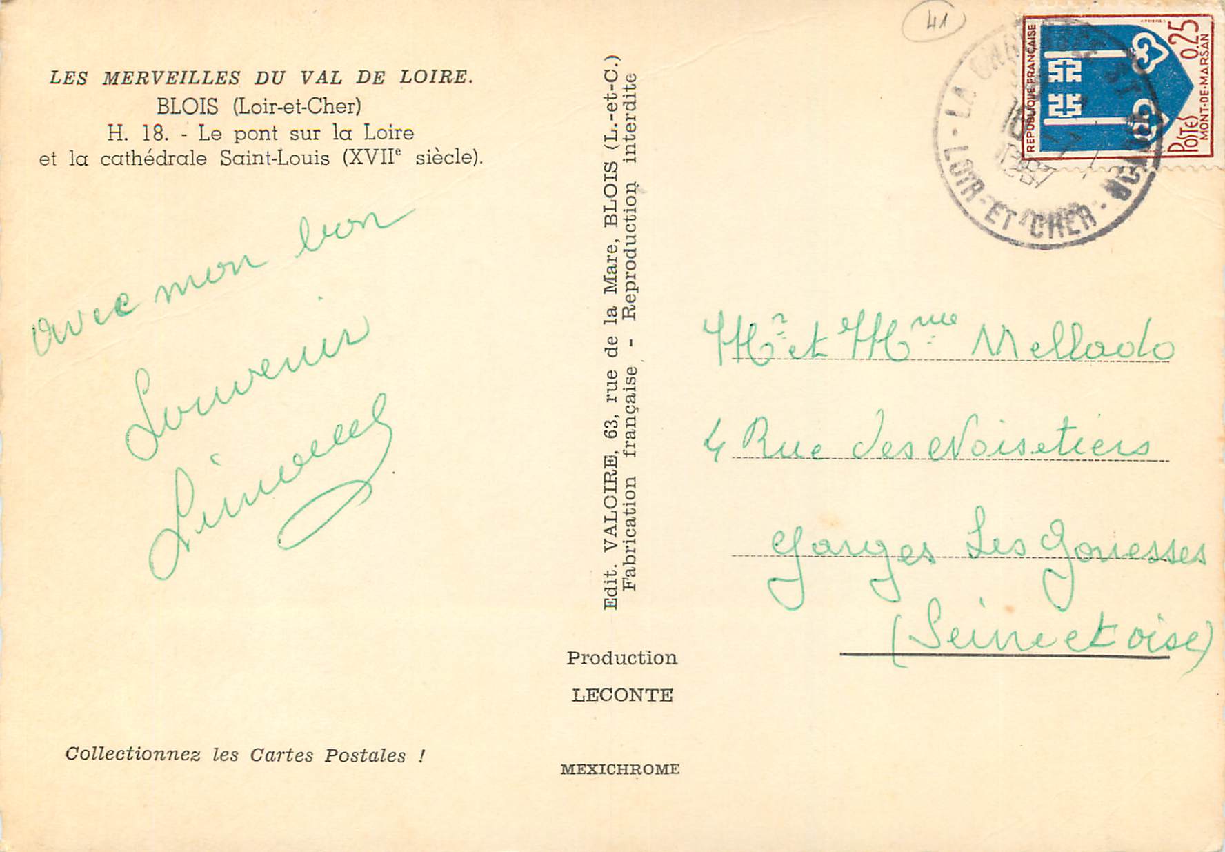 CPM Les Merveilles du Val de Loire Blois Loir et Cher Le pont sur la Loire  et la cathedrale Saint Louis — Verso