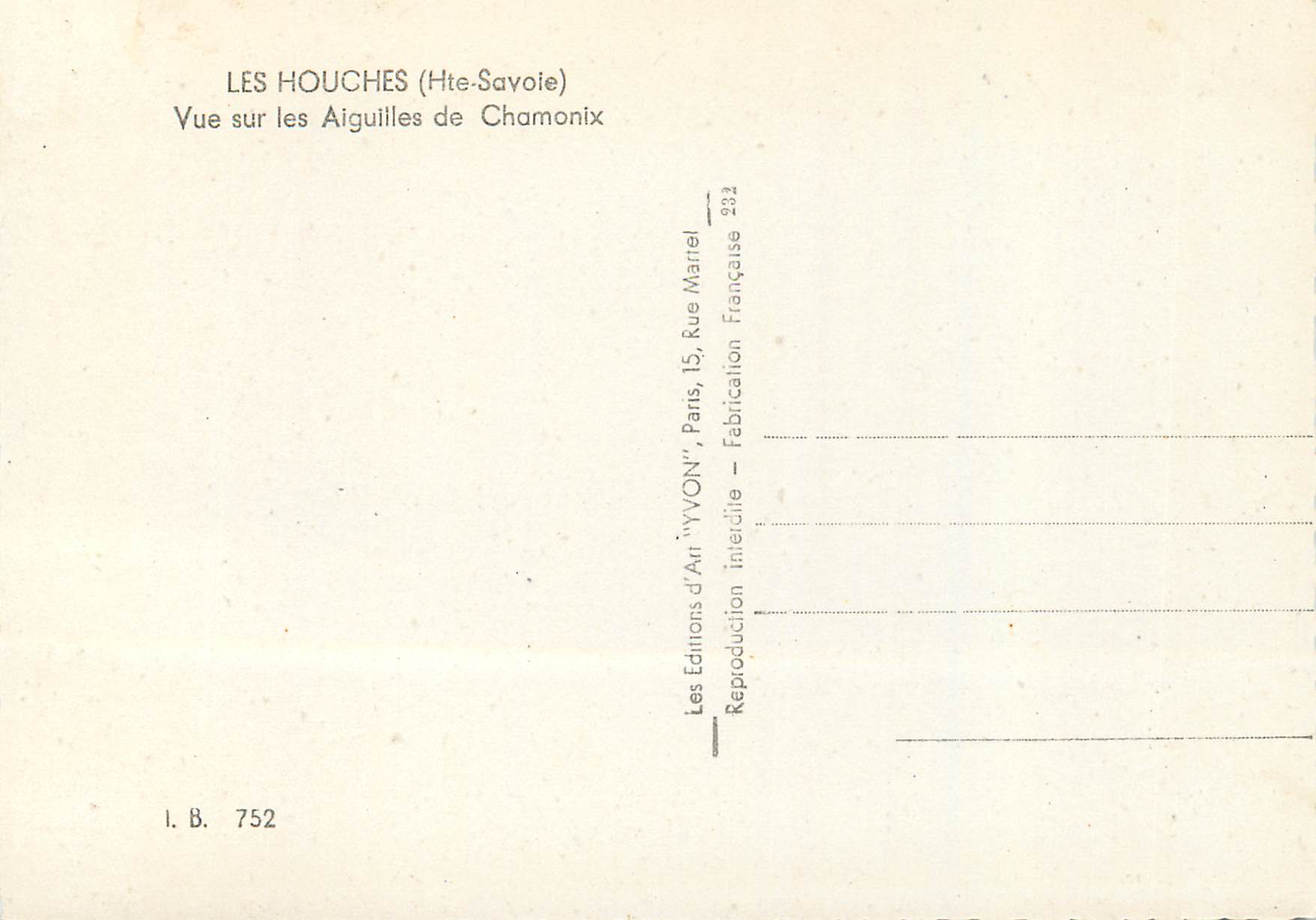 Les Houches (Hte-Savoie) — Vue sur les Aiguilles de Chamonix — Éditions d'Art 'YVON', Paris — Verso