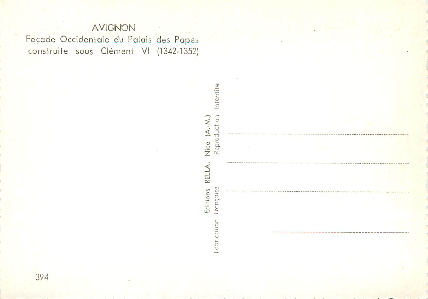 CPM Avignon Facade Occidentale du Palais des Popes construite sous Clement vi — Rückseite