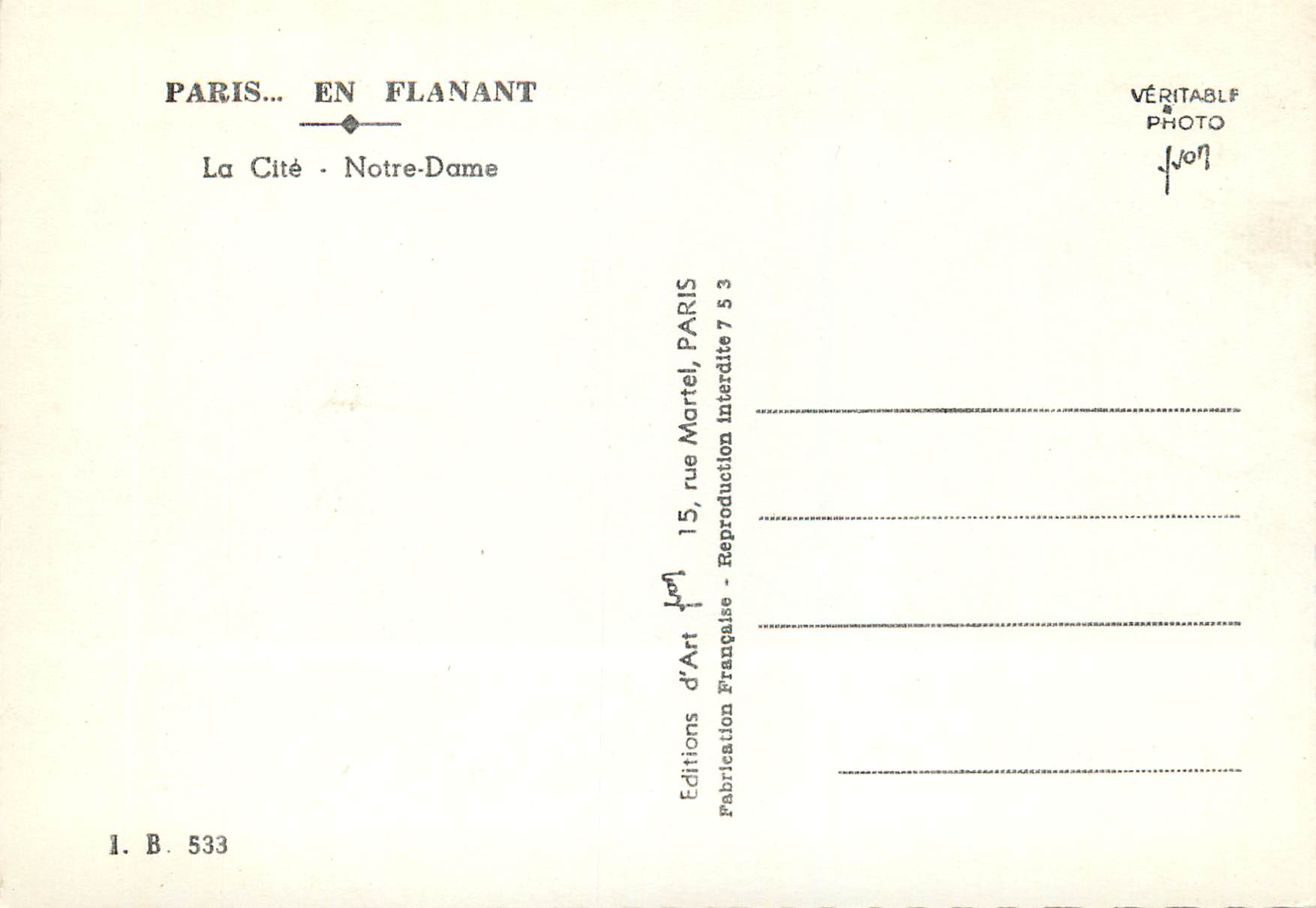 CPM Paris En Flanant La Cite Notre Dame — Verso