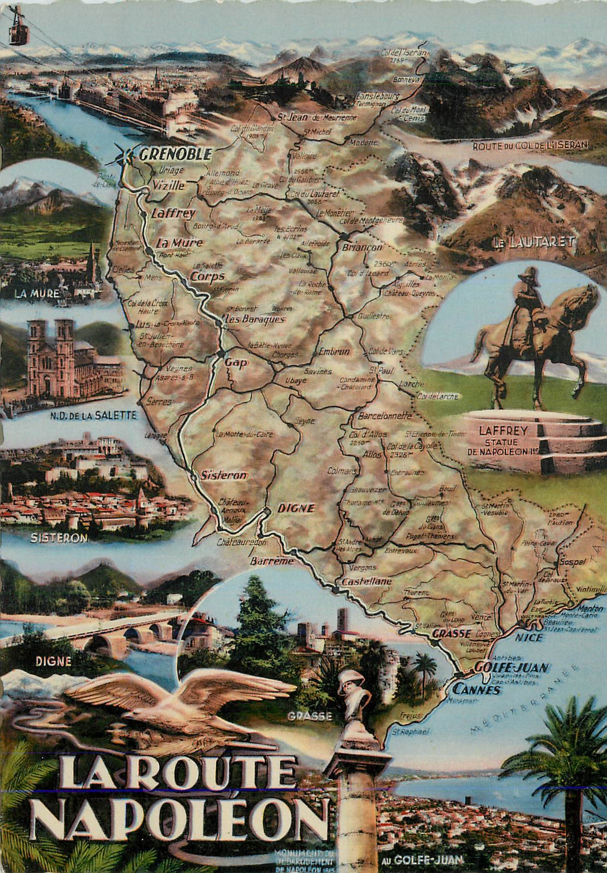 CPM La Route Napoleon Grenoble Laffrey Digne Sisteron ND de la Salette Golfe Juan