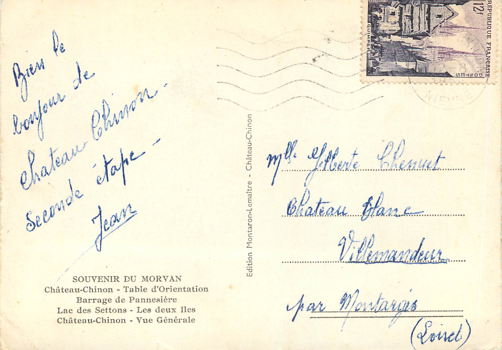 CPM Souvenir du Morvan Chateau Chinon Table d Orientation Barrage de Pannesiere Lac des Settons Les deux Iles Chateau Ch — Verso