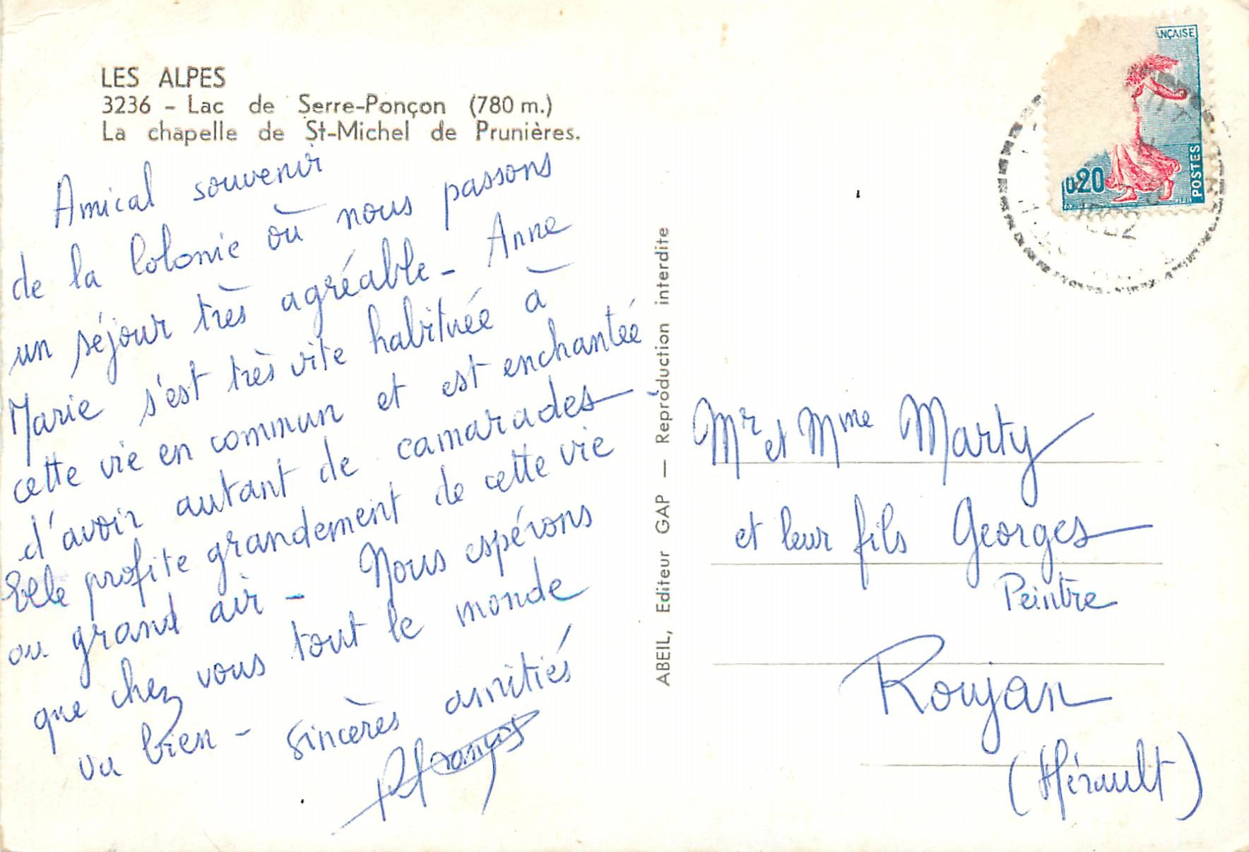 See Serre-Ponçon — Kapelle Saint-Michel de Prunières — Verlag ABEL, n°3236 — Rückseite