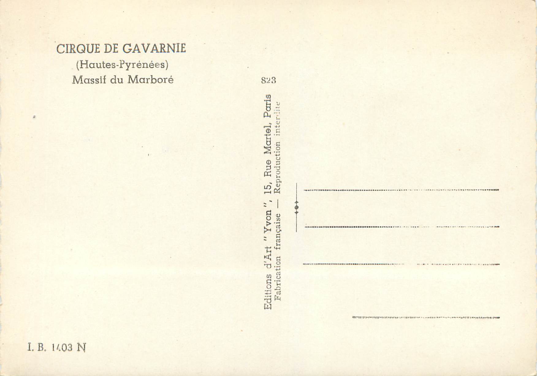CPM Cirque de Gavarnie Hautes Pyrenees Massif du Marbore — Verso