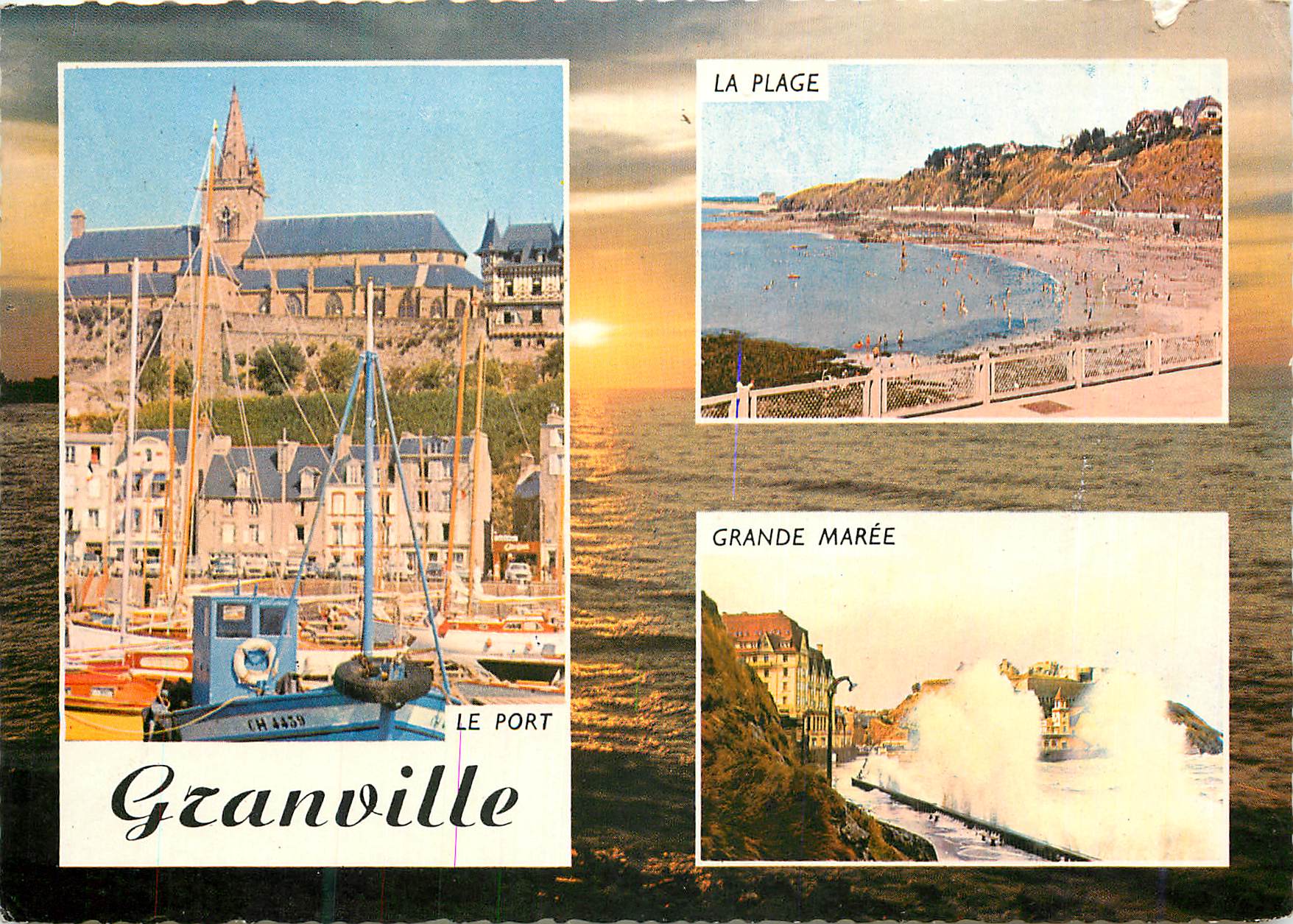 CPM Granville La plage Grande maree Le port Bateaux