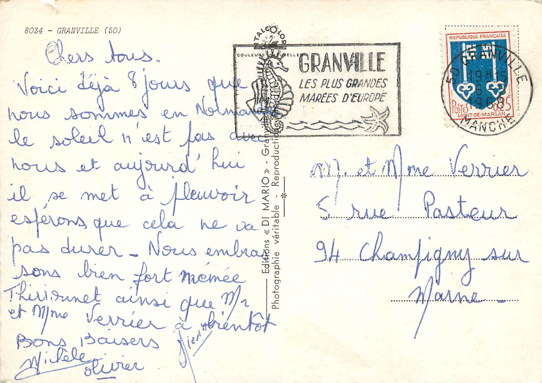 CPM Granville La plage Grande maree Le port Bateaux — Rückseite