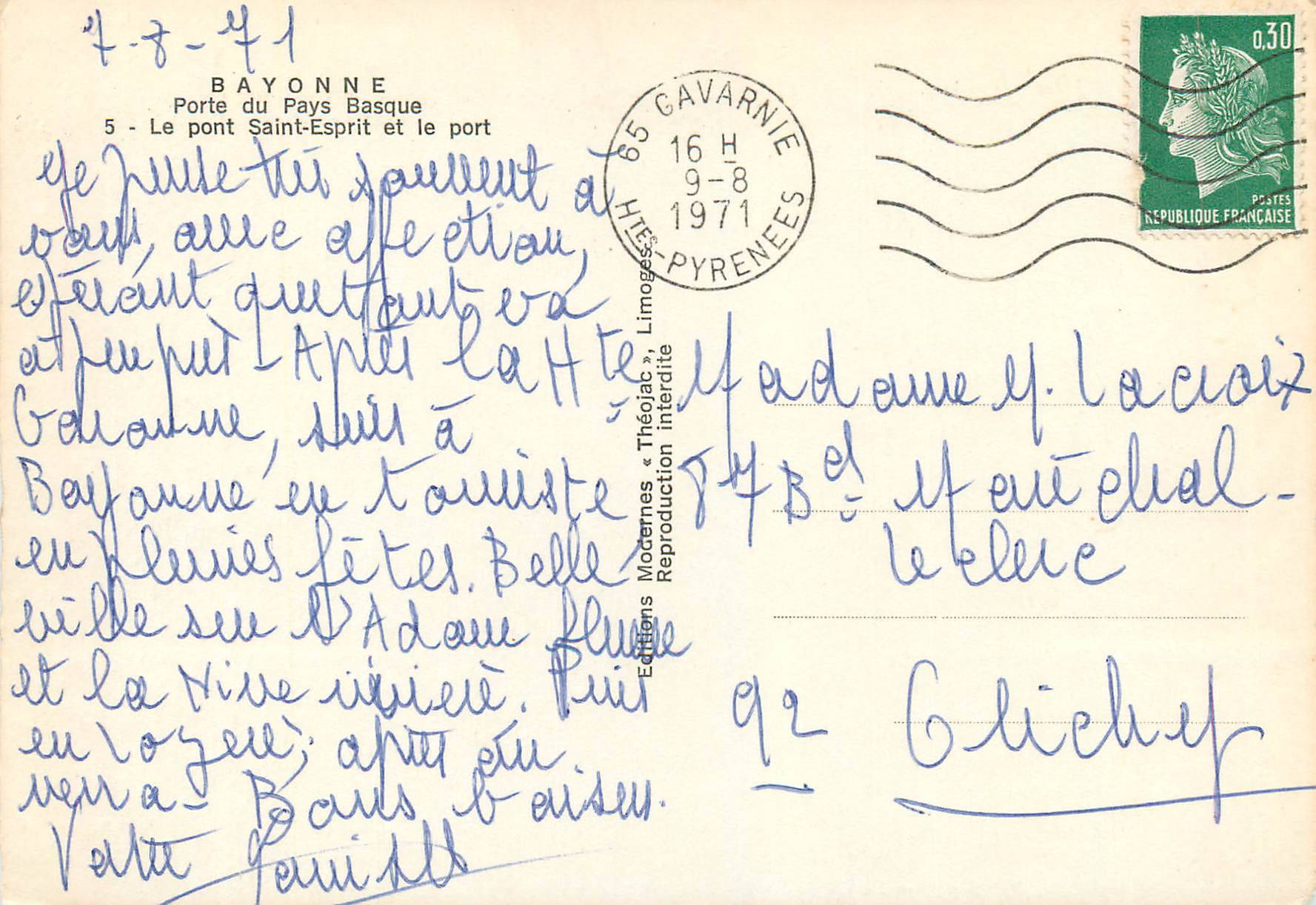 Bayonne - Le pont Saint-Esprit et le port — Théojas, n°5 — Verso