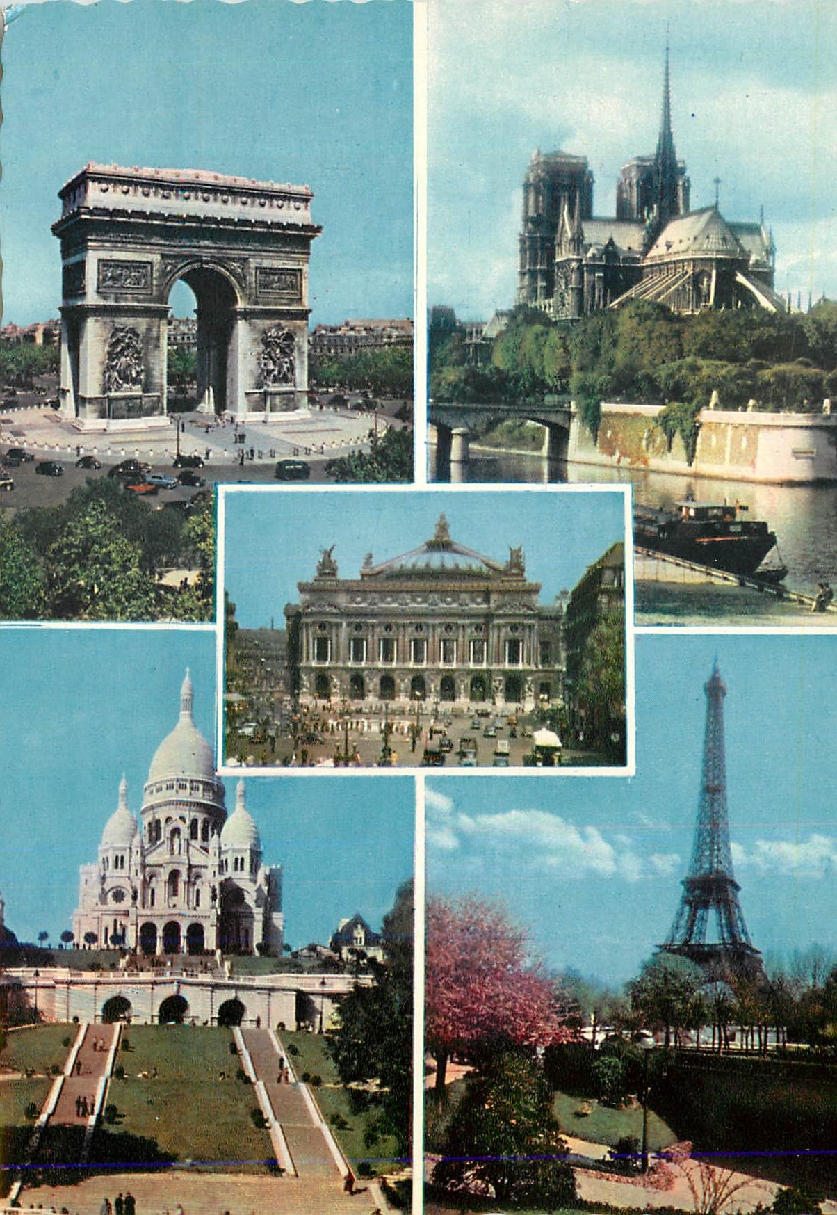 CPM Paris L Arc de Triomphe Notre Dame L Opera Le Sacre Coeur La Tour Eiffel