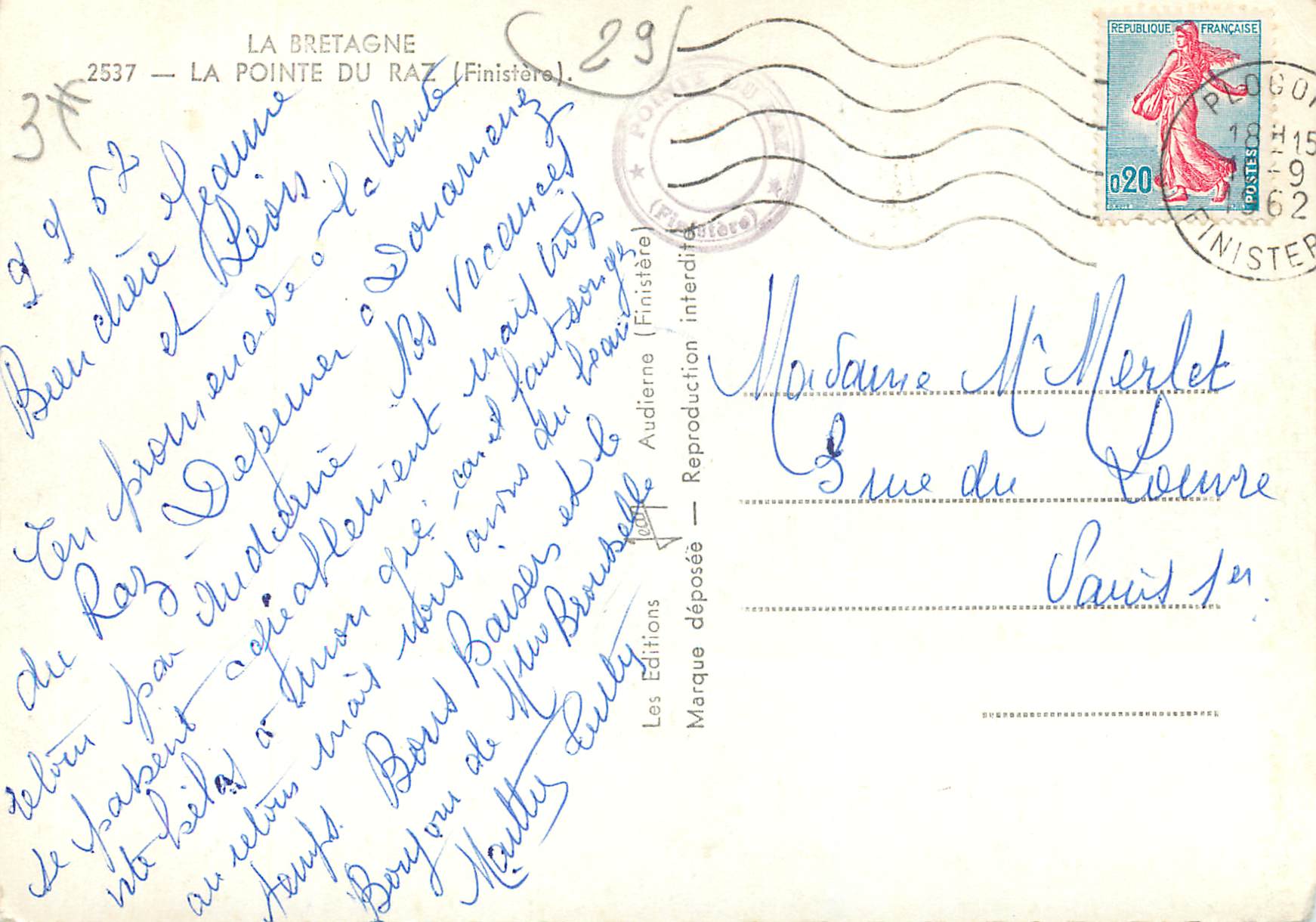CPM La Bretagne La Pointe du Raz Finistere — Rückseite