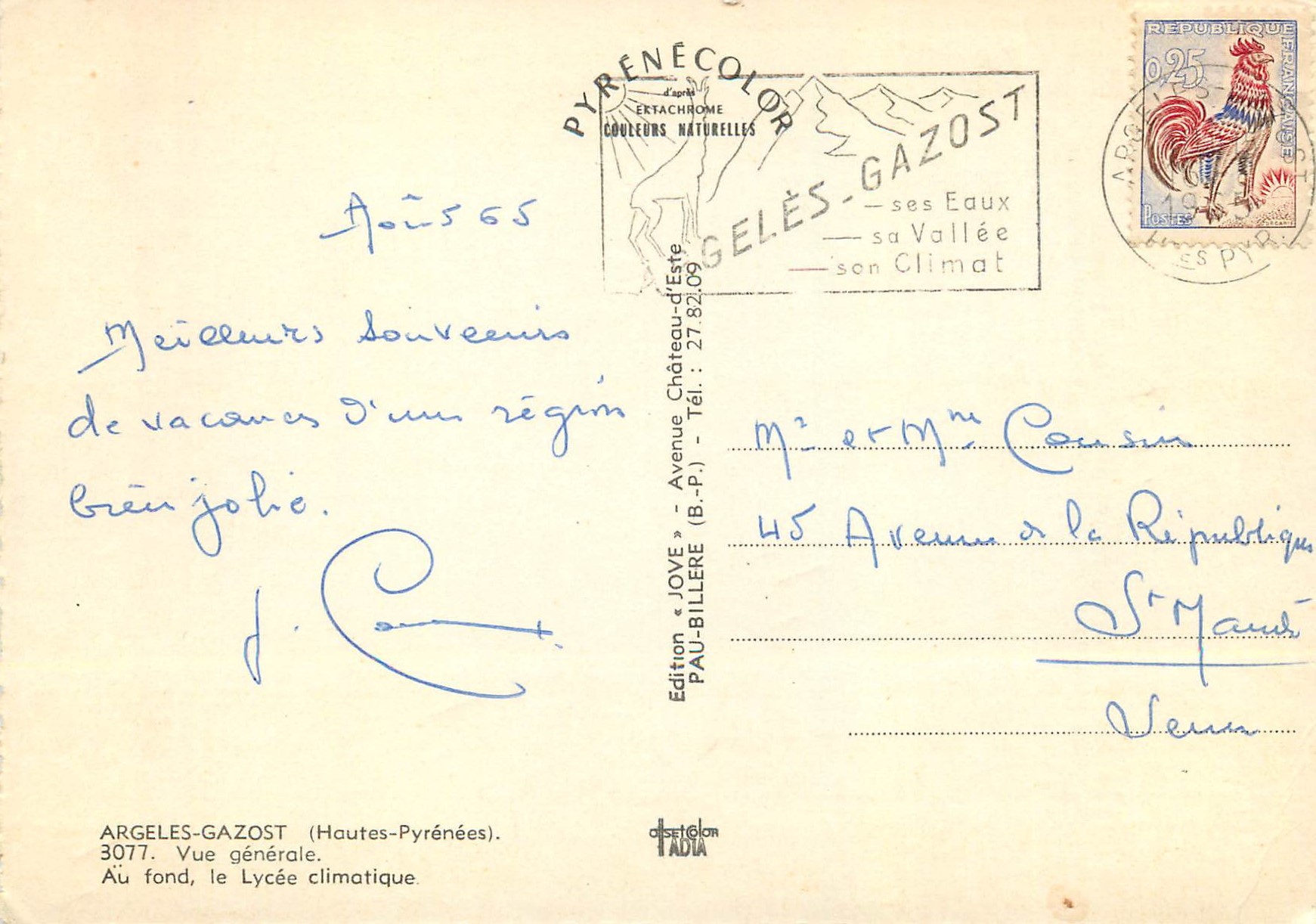 Argeles-Gazost — vue générale — Édition Jove — Rückseite