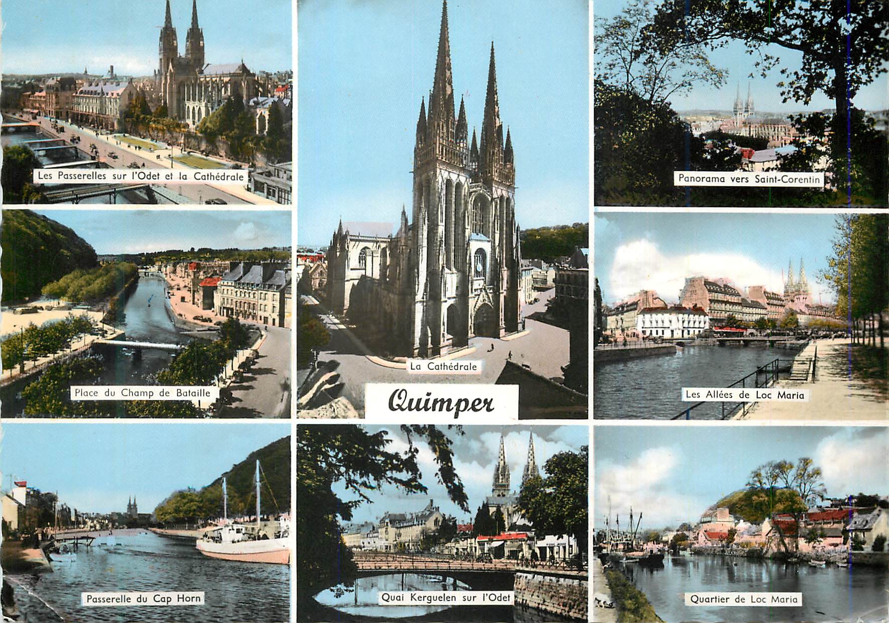 CPM Quimper Les passerelles sur l'Odet et la cathedrale Saint Corentin Place du champ de bataille Cap Horn Loc Maria