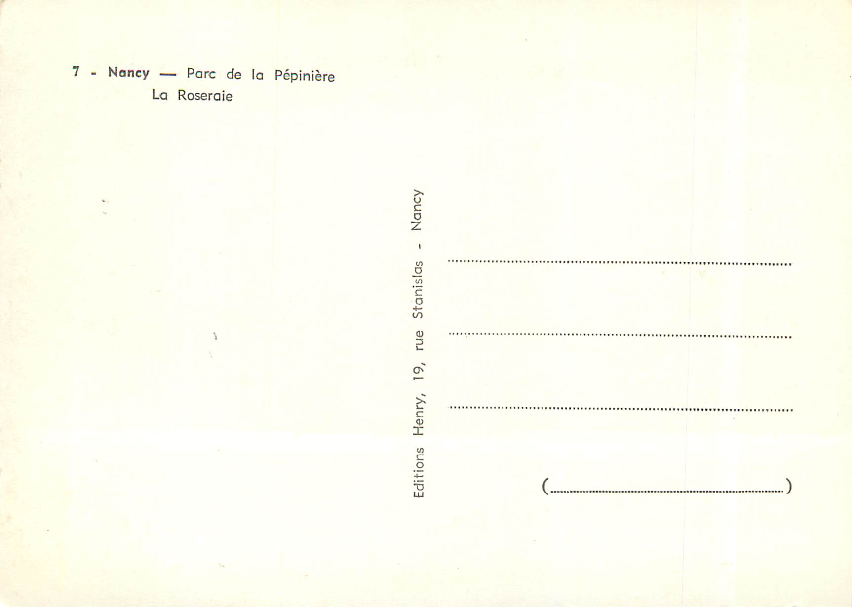 CPM Nancy Parc de la Pepiniere La Rosserai — Verso