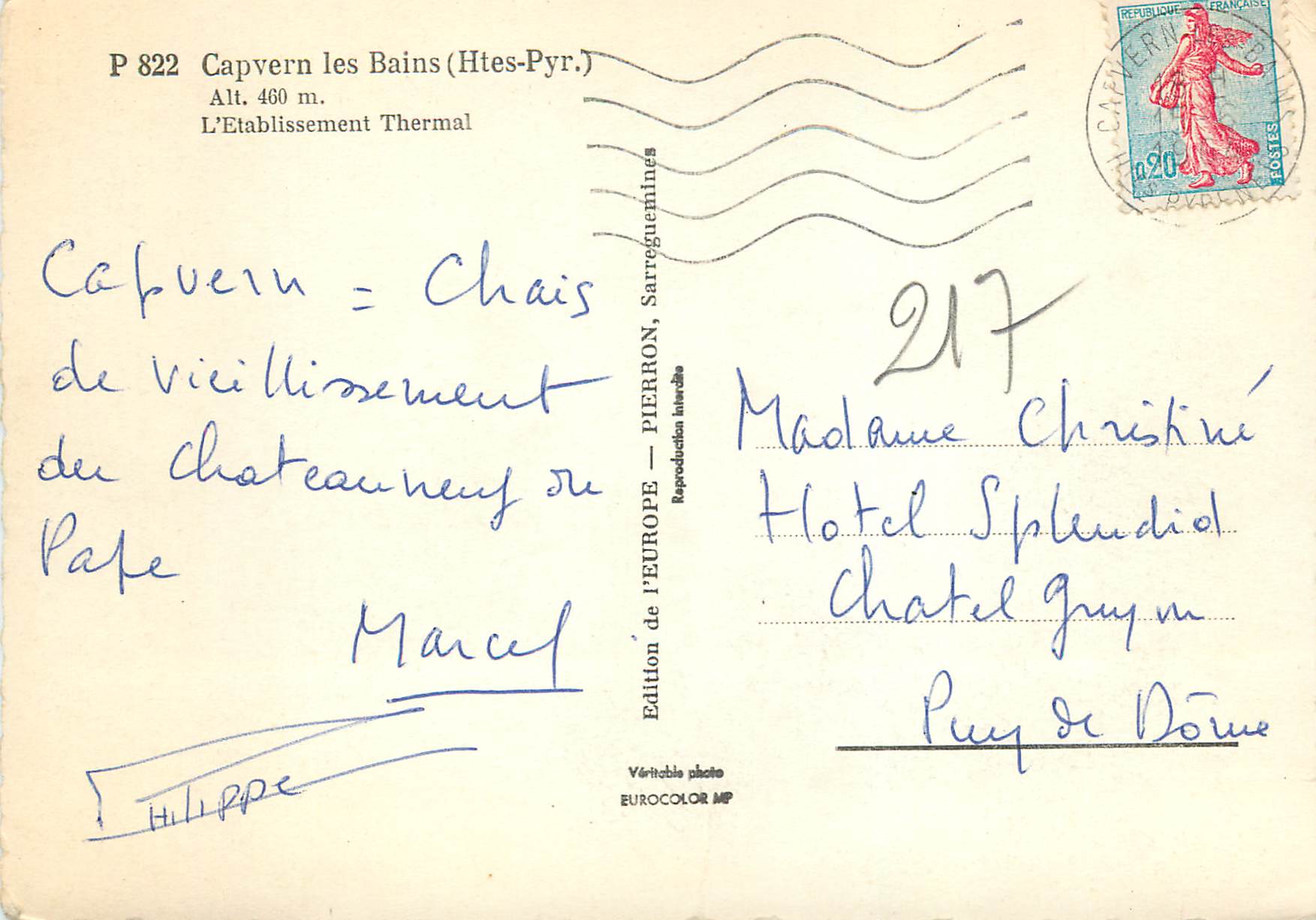 Capvern les Bains (Htes-Pyr.) — Das Thermalbad — Édition de l'Europe MP — Rückseite