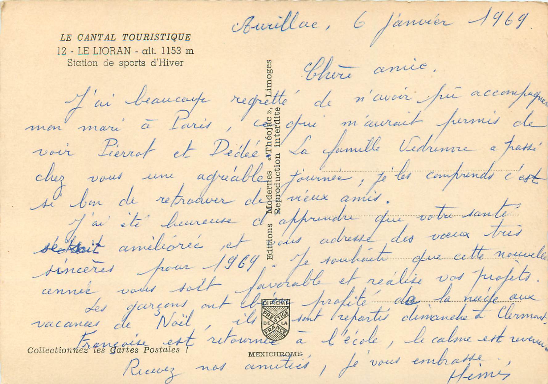 CPM Le Cantal Touristique Le Lioran Station de sports d Hiver — Rückseite