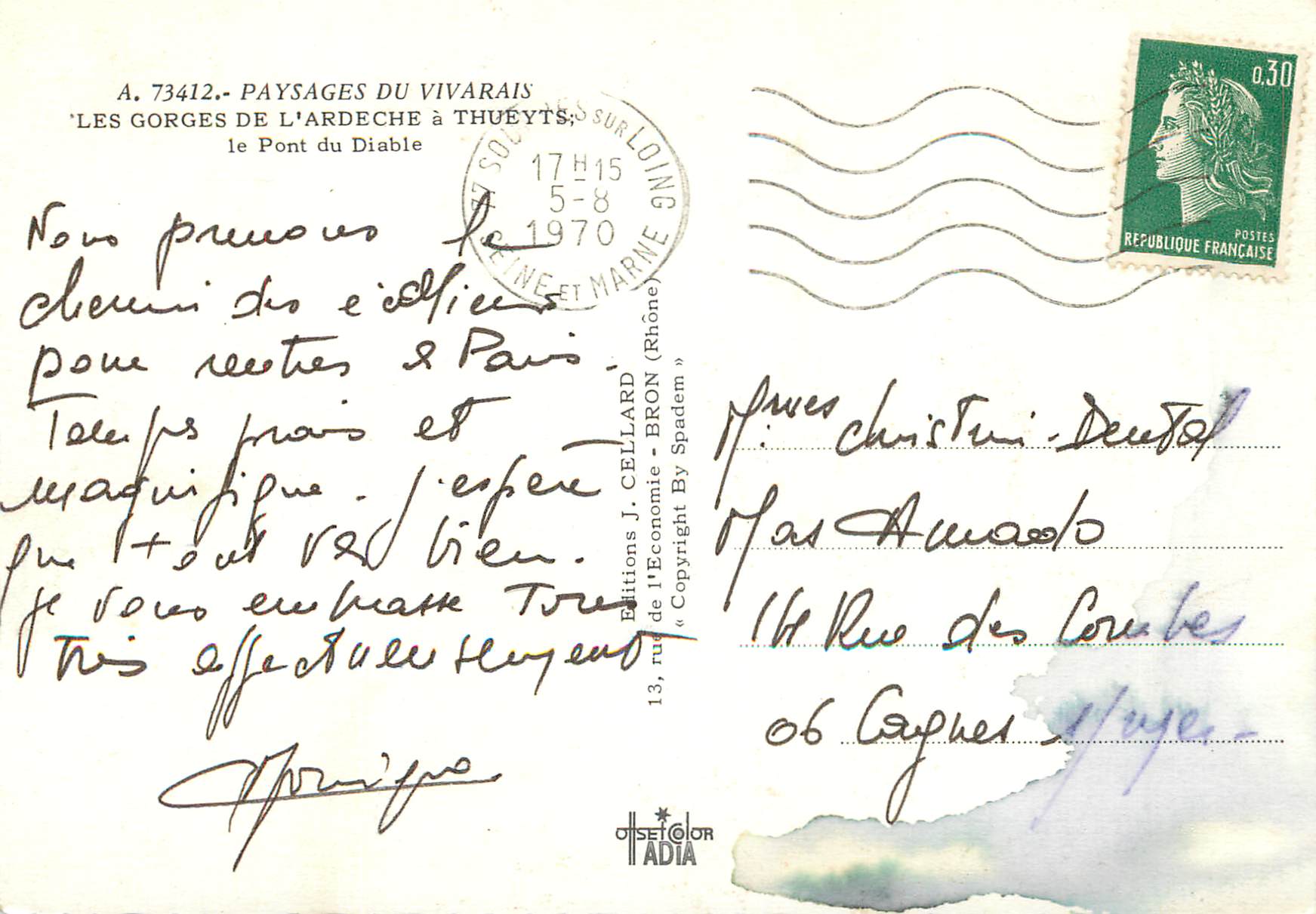CPM Paysages du Vivarais Les Gorges de l Ardeche Thueyts le Pont du Diable — Rückseite