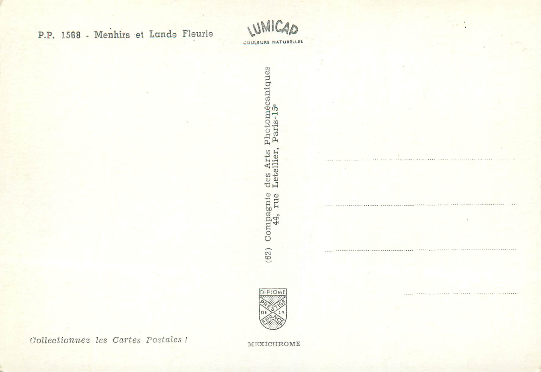 CPM Menhirs et Lande Fleurie — Rückseite