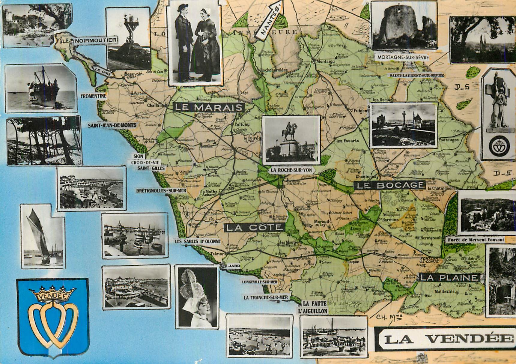 CPM Souvenir de Vendee Ile de Noirmoutier LE Marais La Roche sur Yon La Plaine 