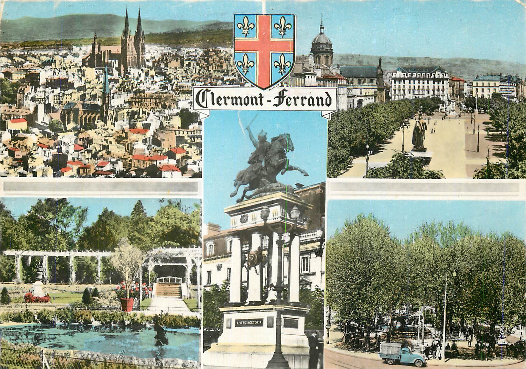 Clermont-Ferrand — vue générale avec Place de Jaude, Jardin Lecoq, Statue de Vercingétorix — Éditions « La Cigogne »