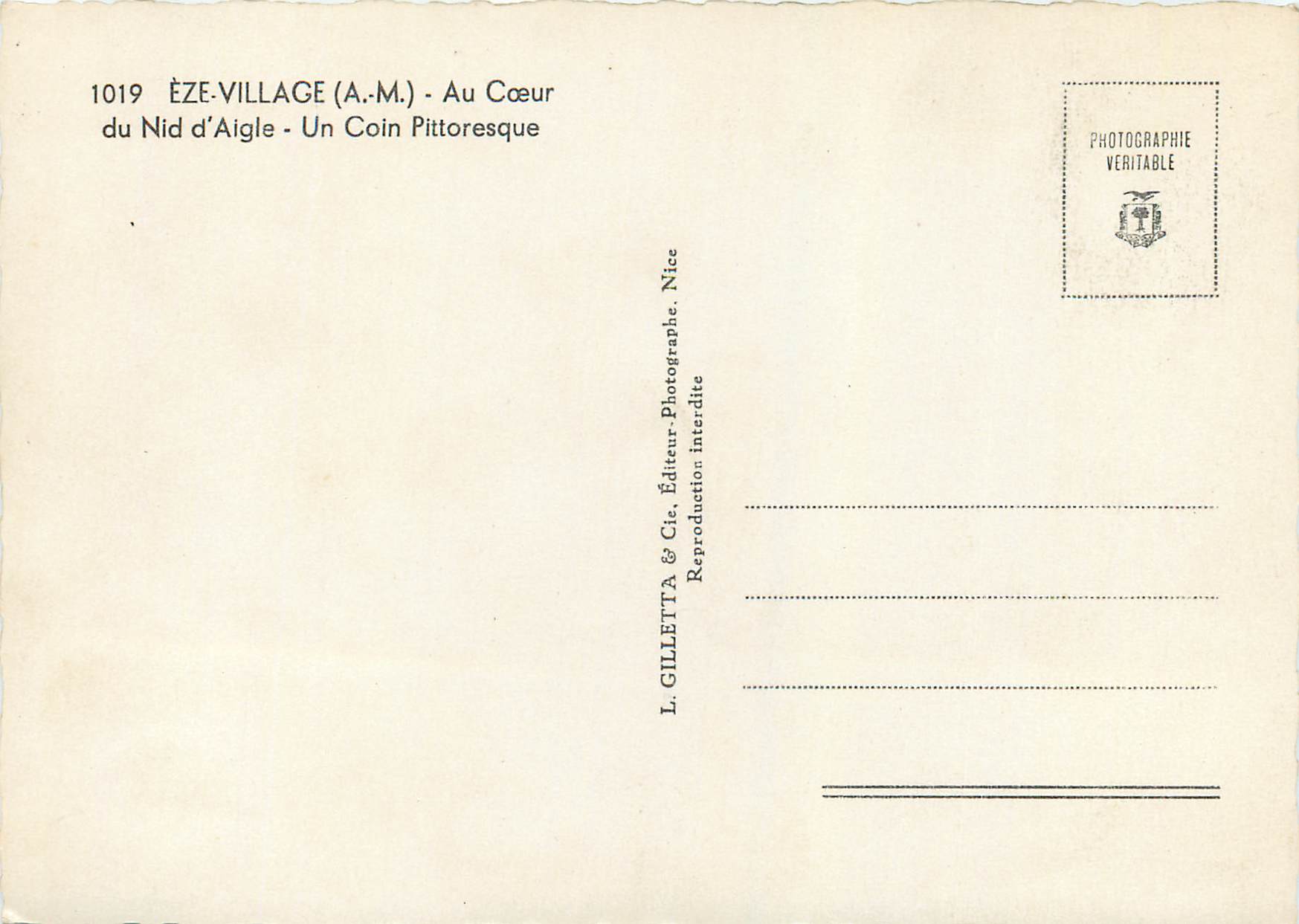 Èze-Village (A.M.) — Au Cœur du Nid d'Aigle — L. Gilletta & Cie, Nice — Reverso