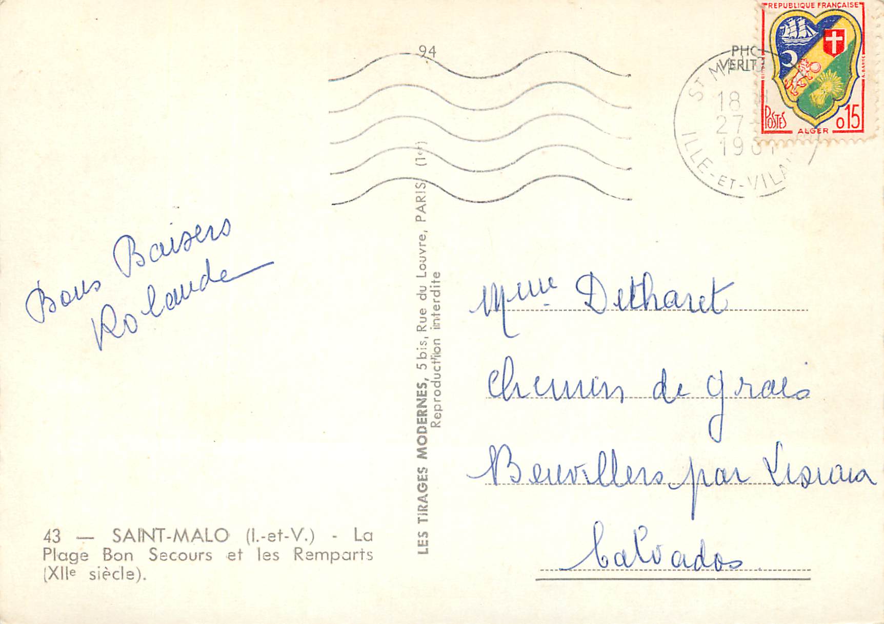 Saint-Malo — La Plage Bon Secours et les Remparts (XIIe siècle) — Les Tirages Modernes, Paris — Reverso