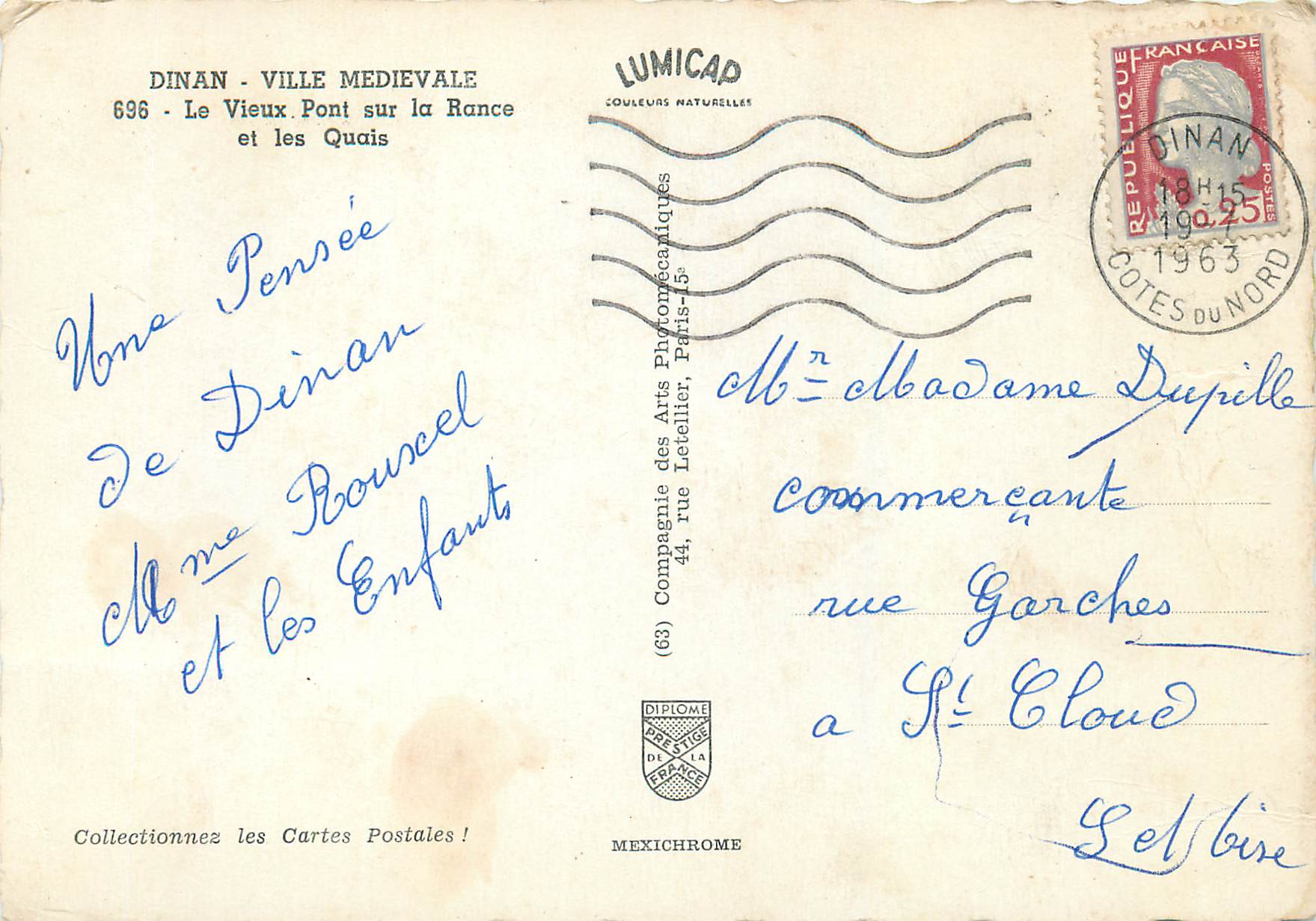 Dinan - Ville Médiévale — Le Vieux Pont sur la Rance et les Quais — Lumicap — Rückseite