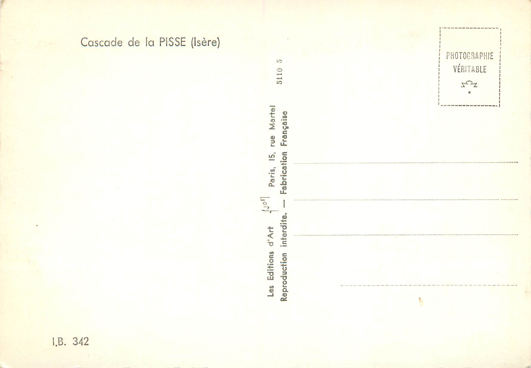 CPM Cascade de la Pisse Isere — Verso
