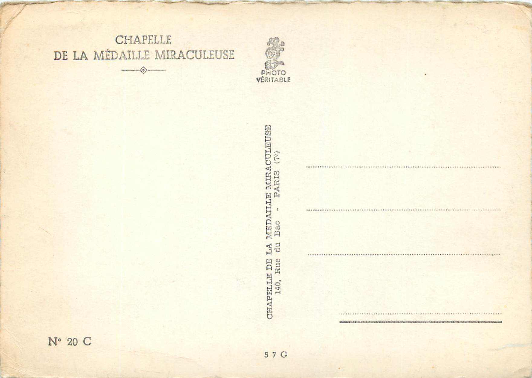CPM Chapelle de la Medaille Miraculeuse — Verso