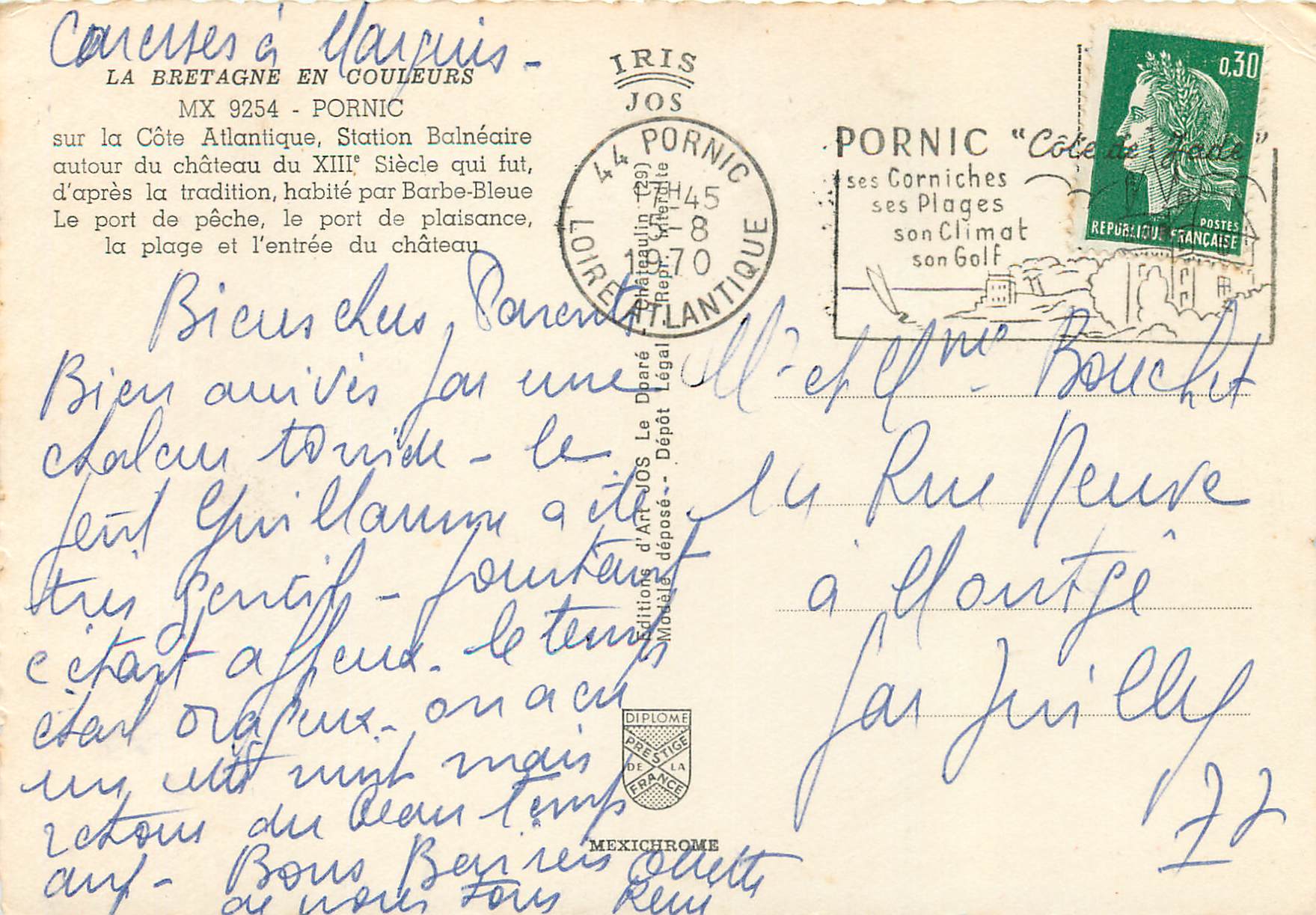 CPM Pornic La Bretagne en Couleurs sur la Cote Atlantique Station Belneaire autour du chateau du xiii siecle qui nuit — Back