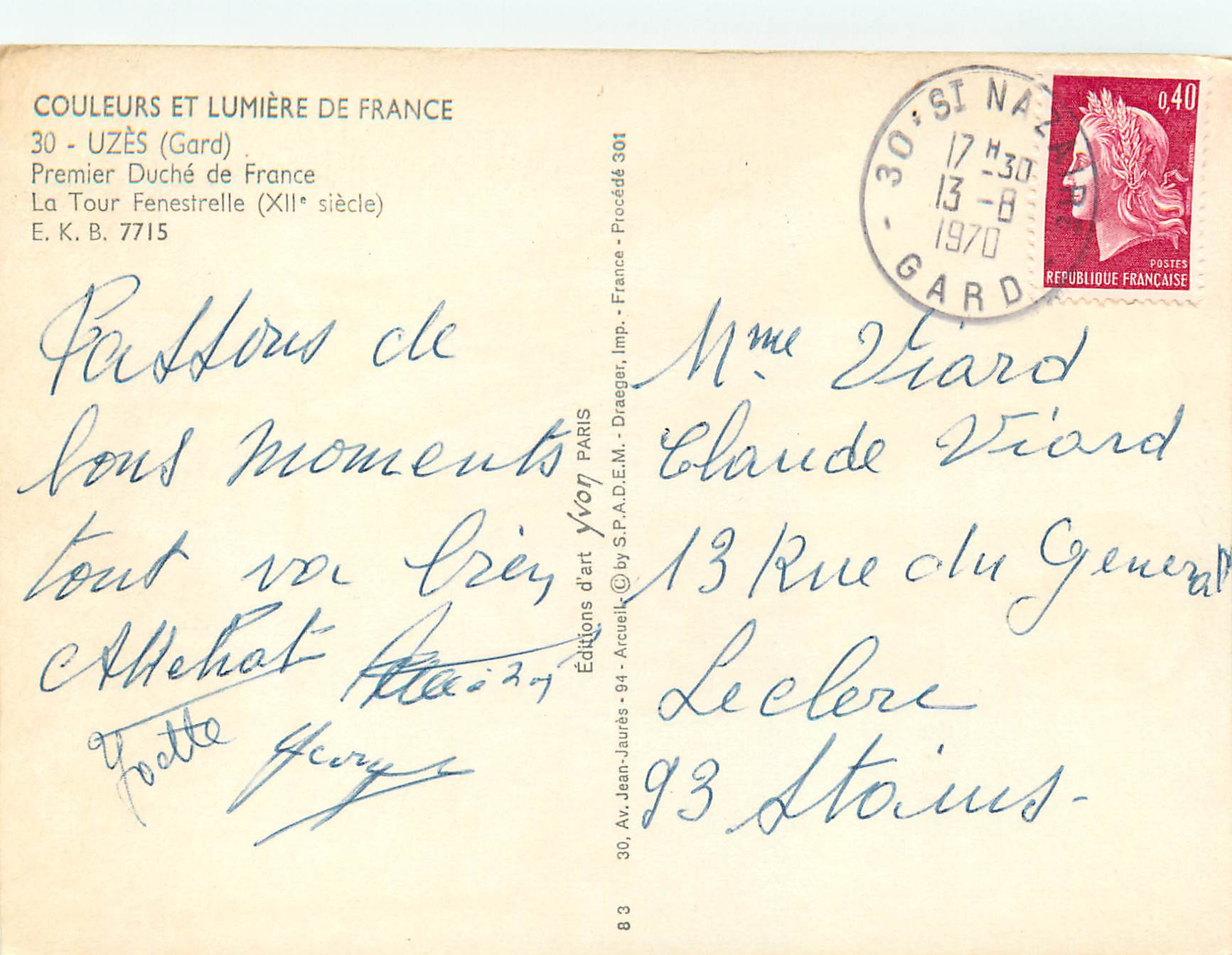 La Tour Fenestrelle — XIIe siècle — Éditions Yvon, Paris, Procédé 301 — Reverso