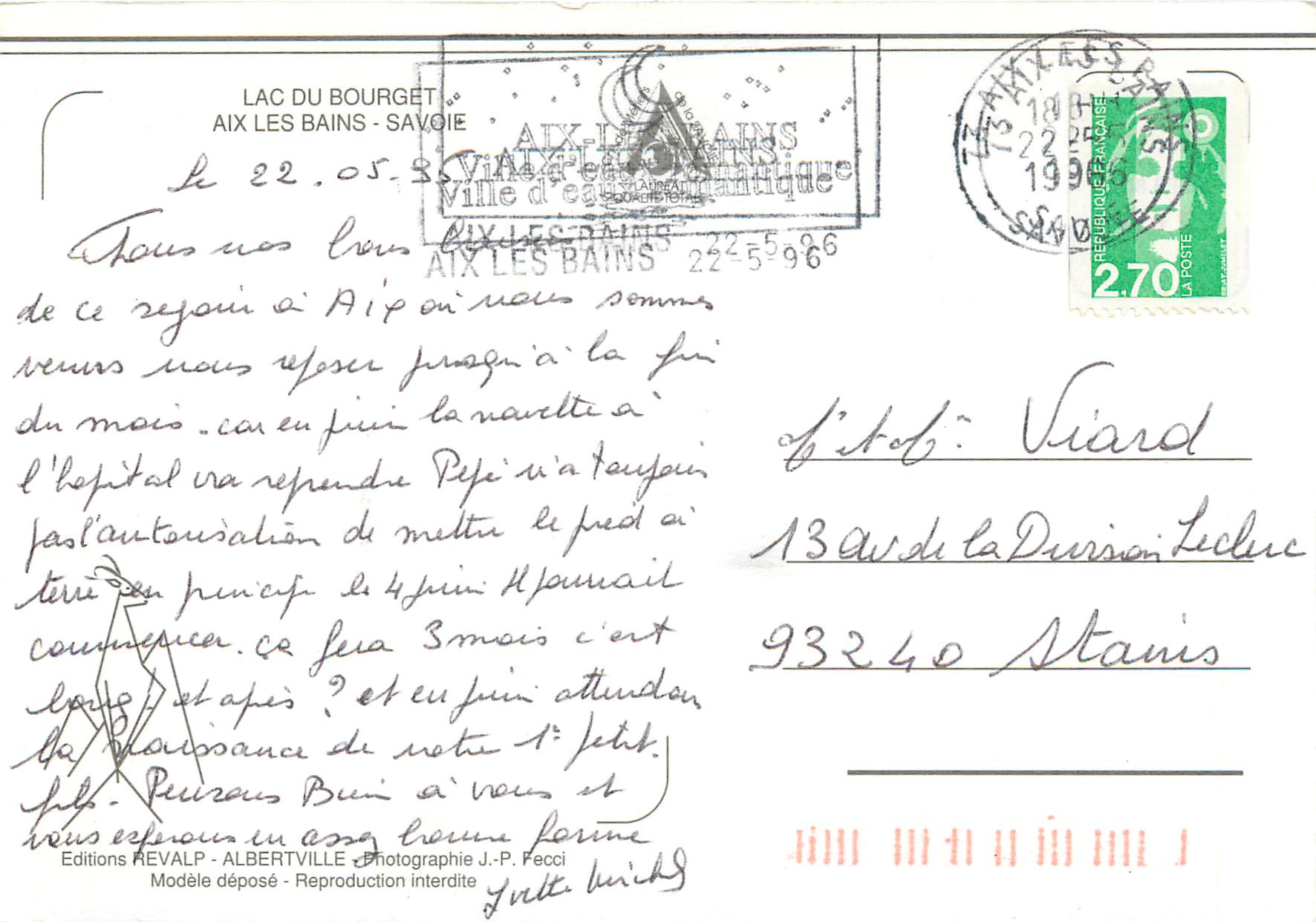 CPM Lac du Bourget Aix Les Bains Savoie — Verso