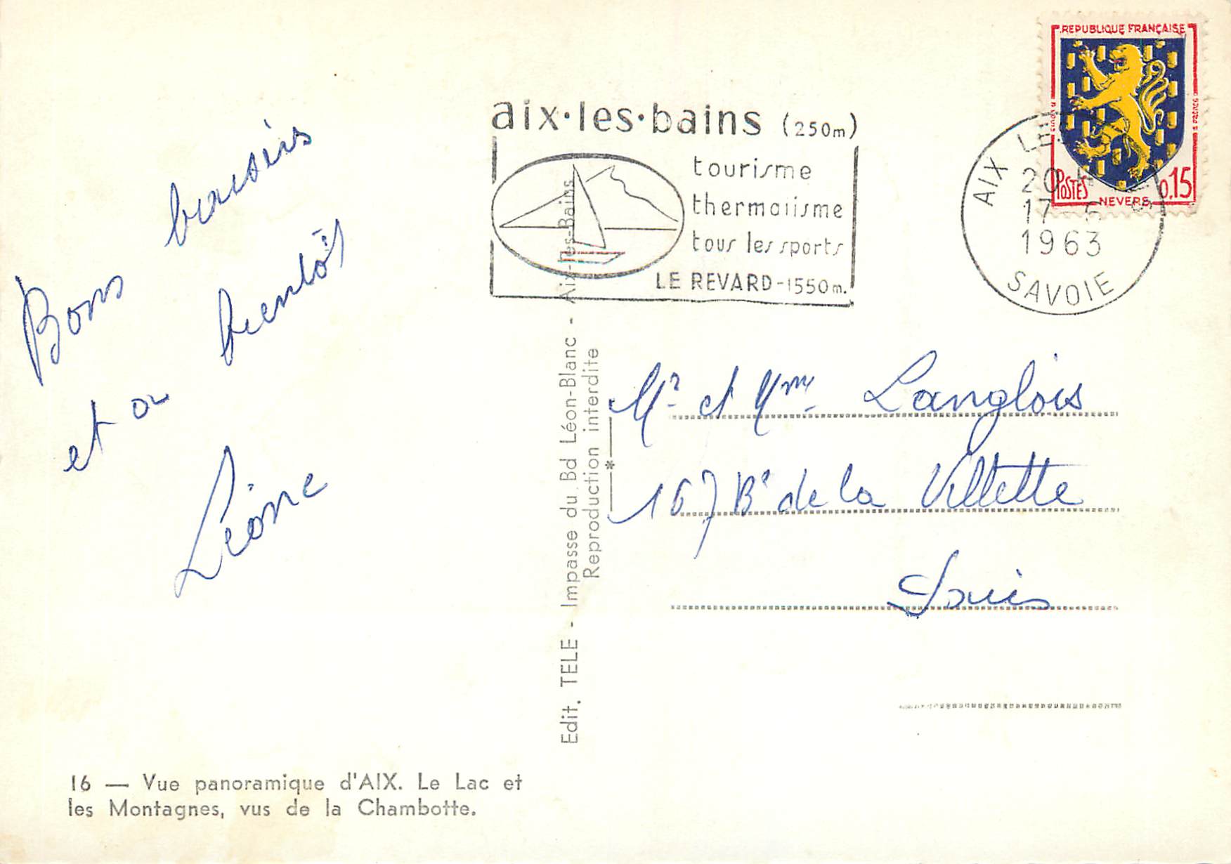 CPM Vue panoramique d Aix Le Lac et les Montagnes vus de la Chambotte — Verso