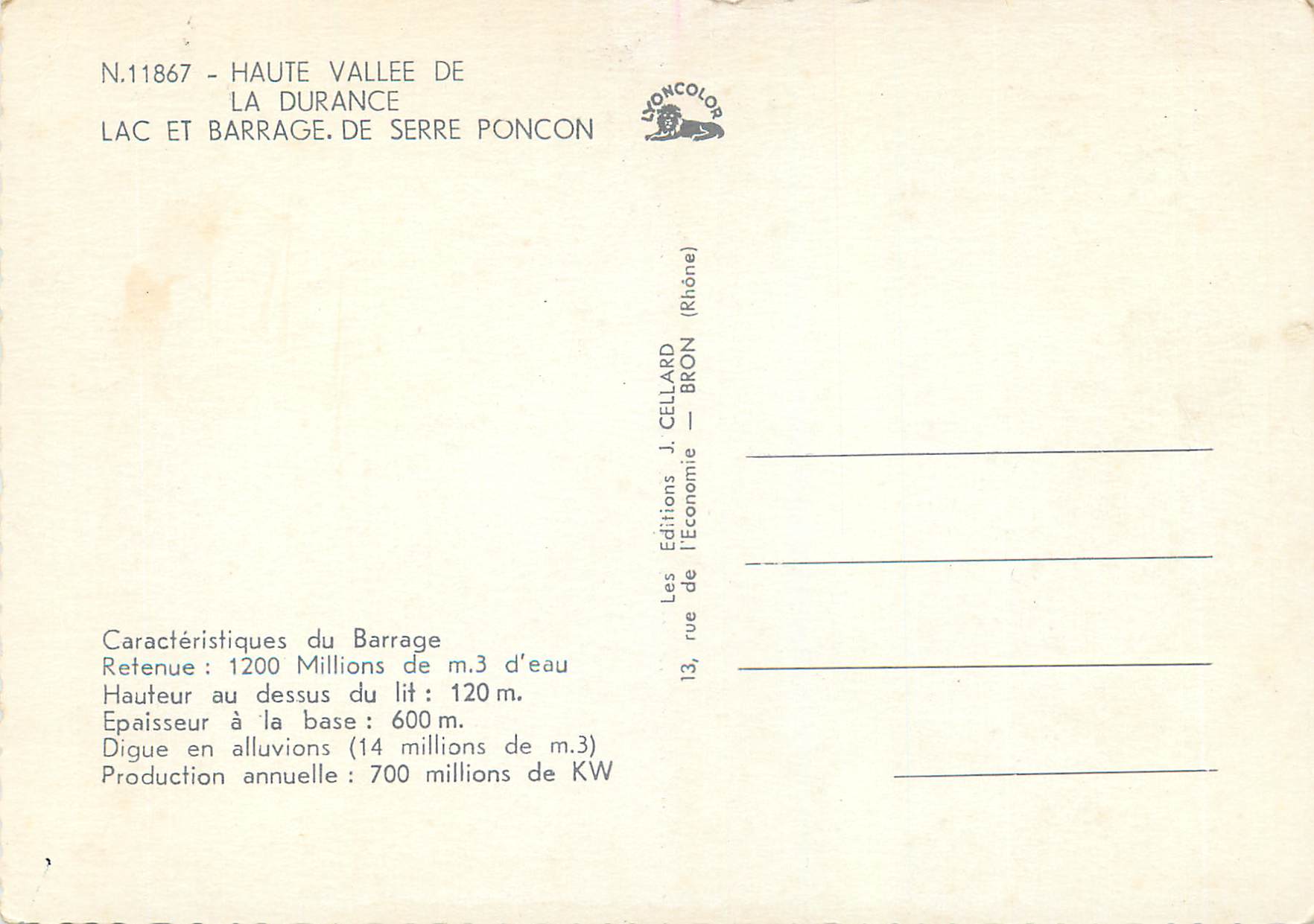 CPM Haute Vallee de La Durance Lac et Barrage de Serre Poncon — Rückseite