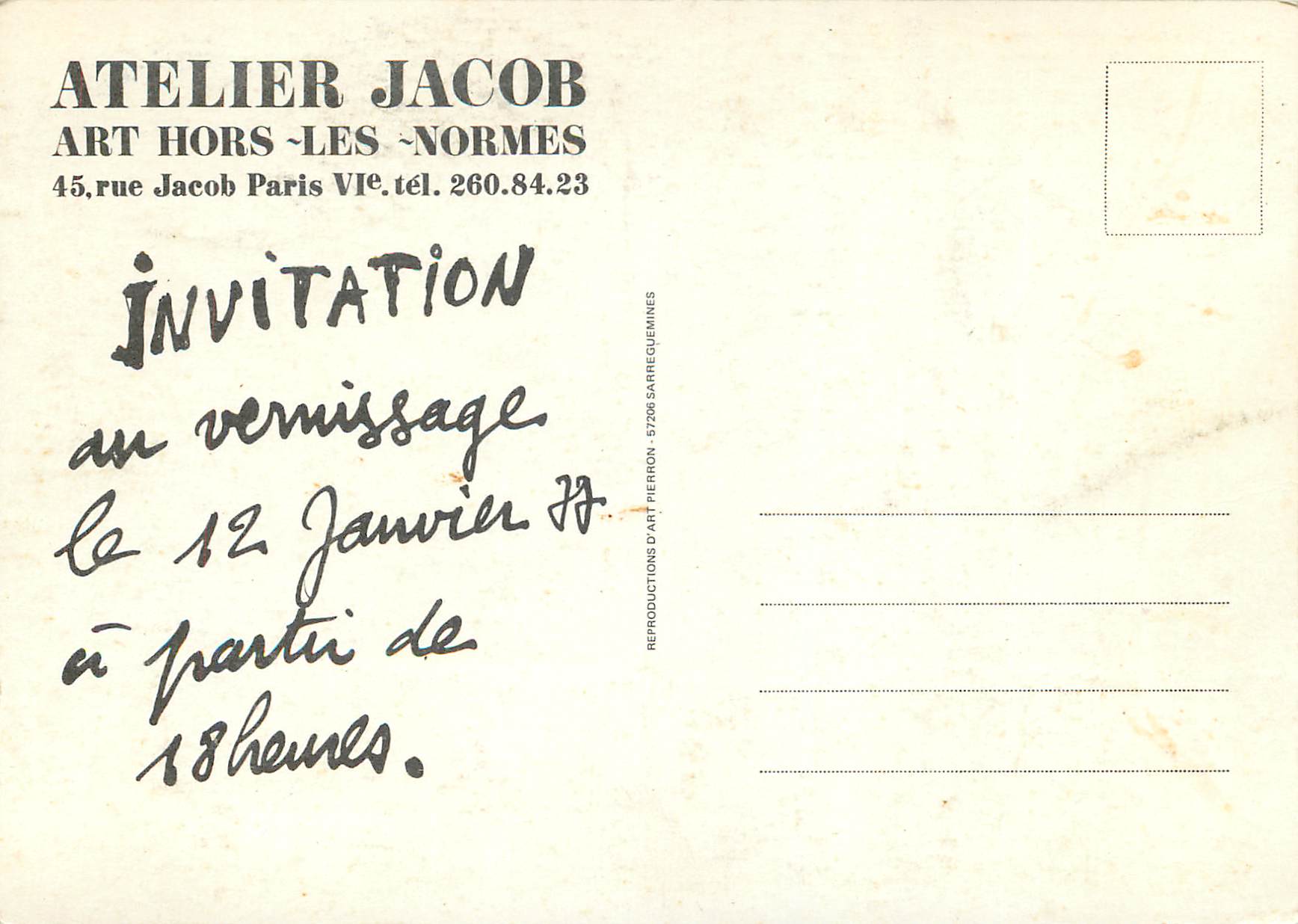 CPM Atelier Jacob Art Hors Les Normes Rue Jacob Paris — Back
