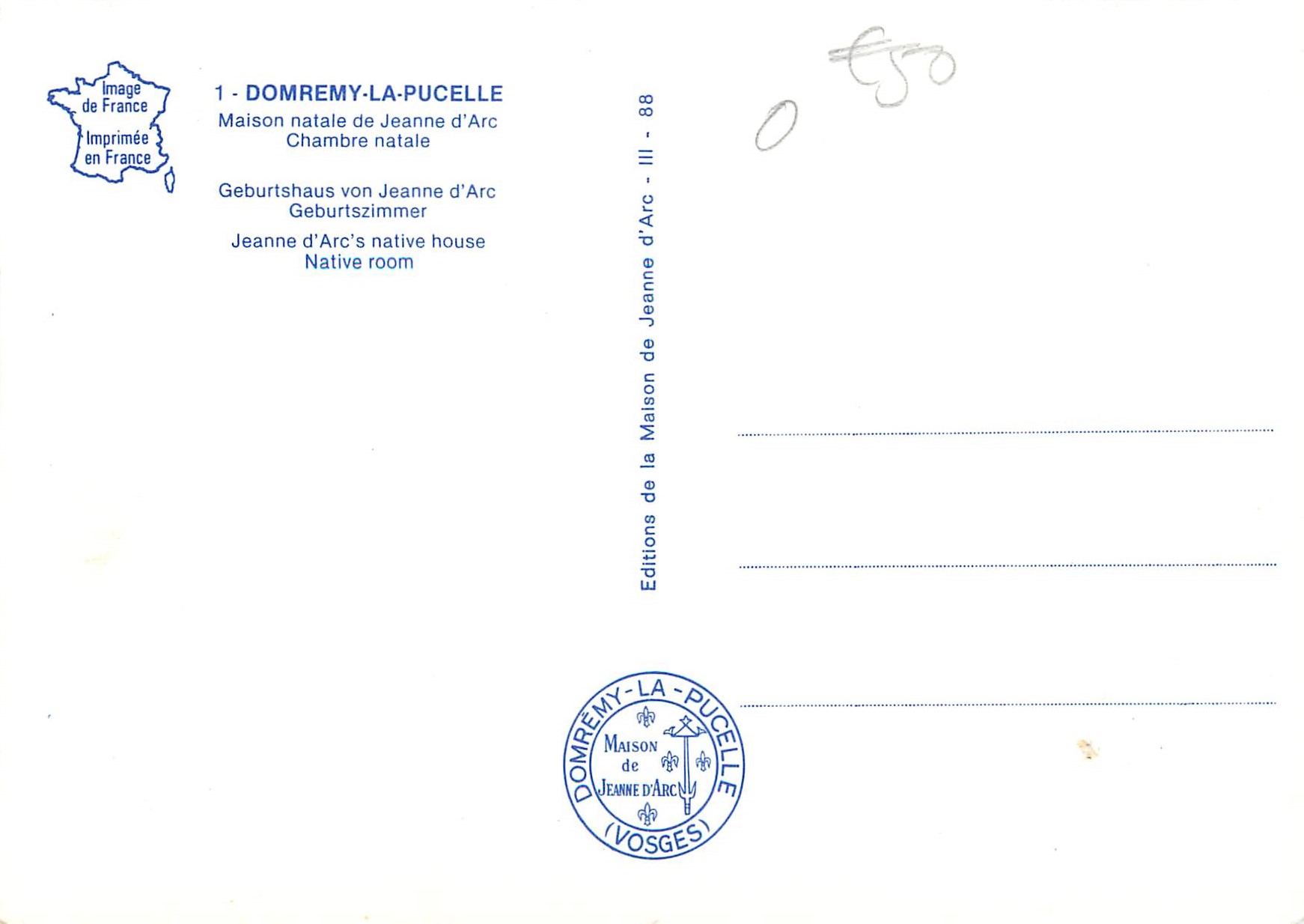 Domrémy-la-Pucelle — Chambre natale de Jeanne d'Arc — Éditions de la Maison de Jeanne d'Arc — Achterkant