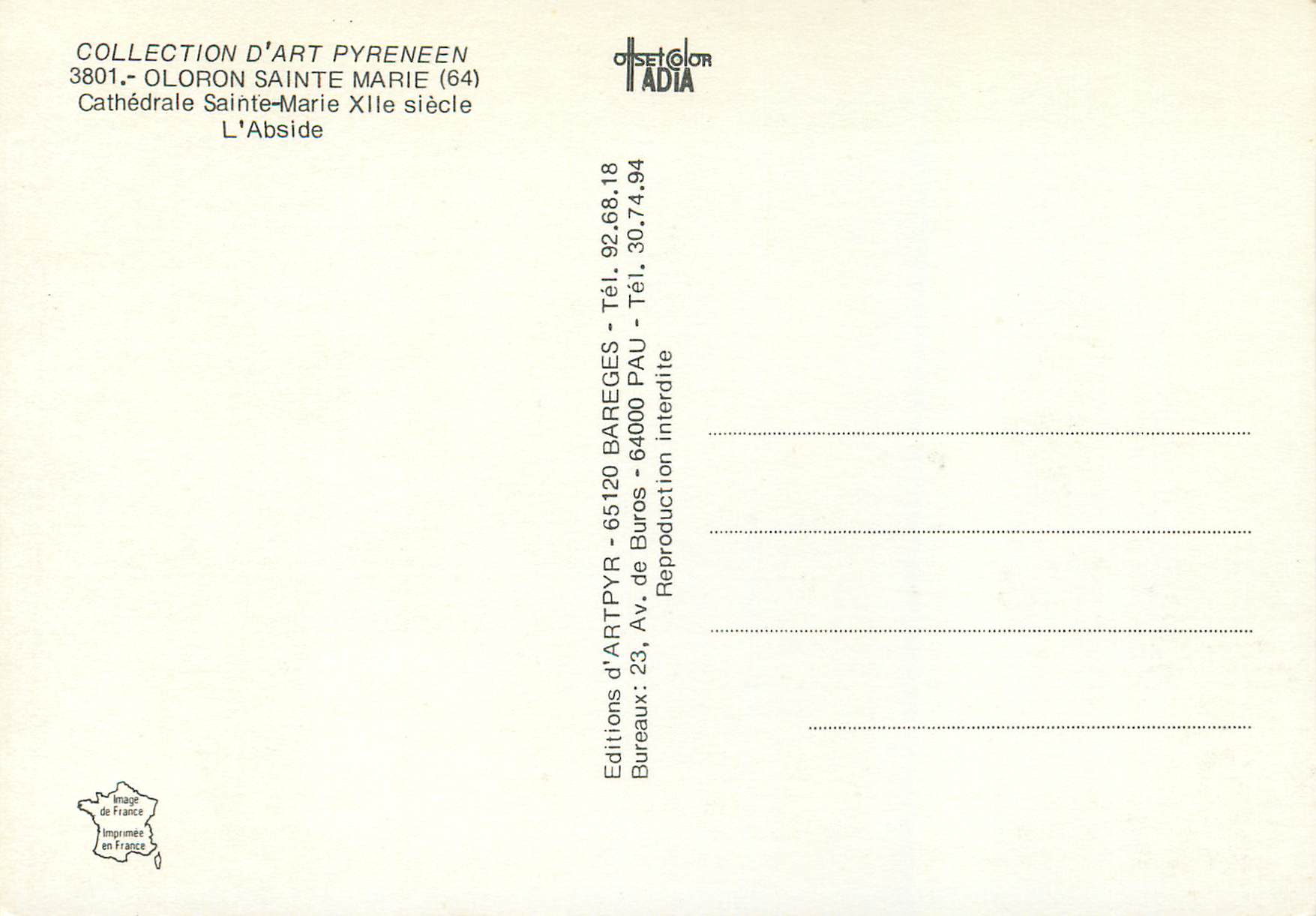 CPM Collection d Art Pyreneen Oloron Sainte Marie Cathedrale Sainte Marie xiie siecle L Abside — Rückseite