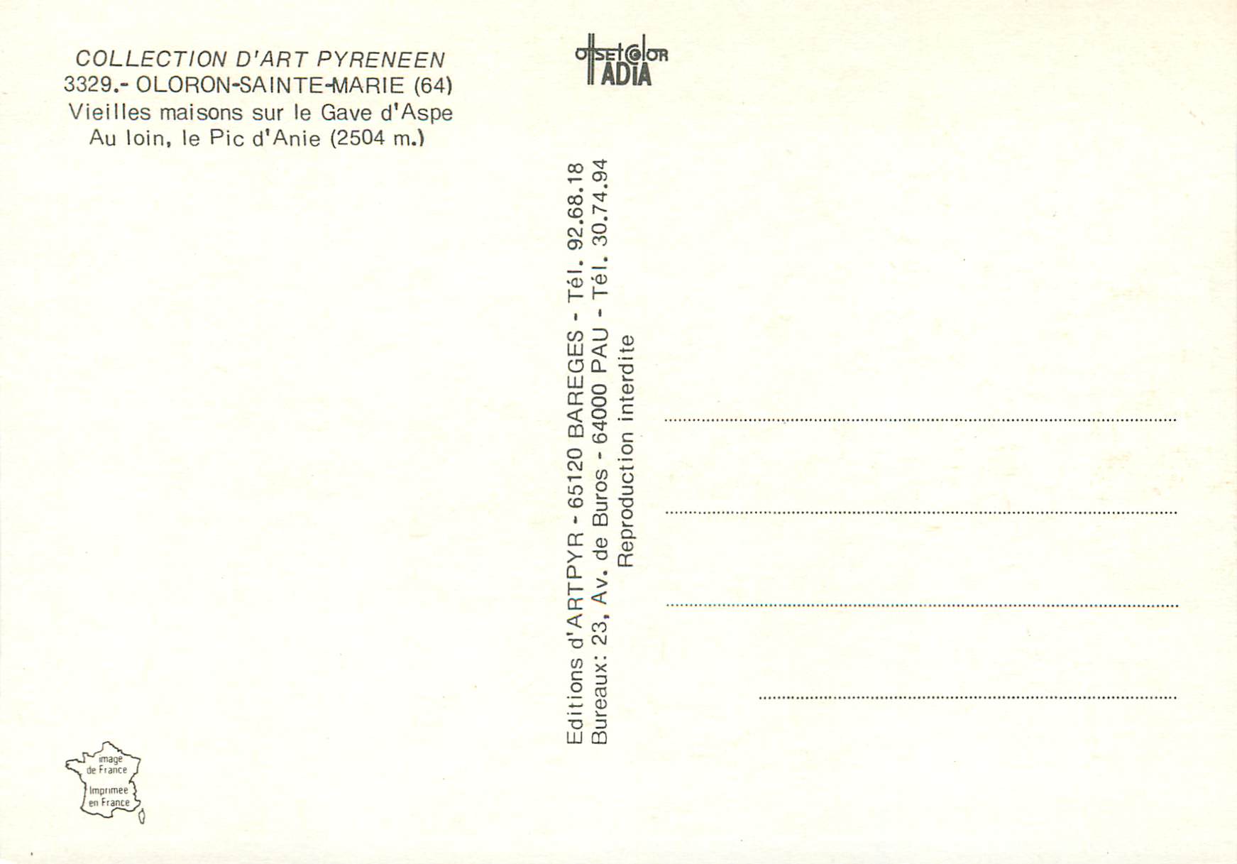CPM Collection d Art Pyreneen Oloron Sainte Marie Vieilles maisons sur le Gave d Aspe Au loin le Pic d Anie — Rückseite