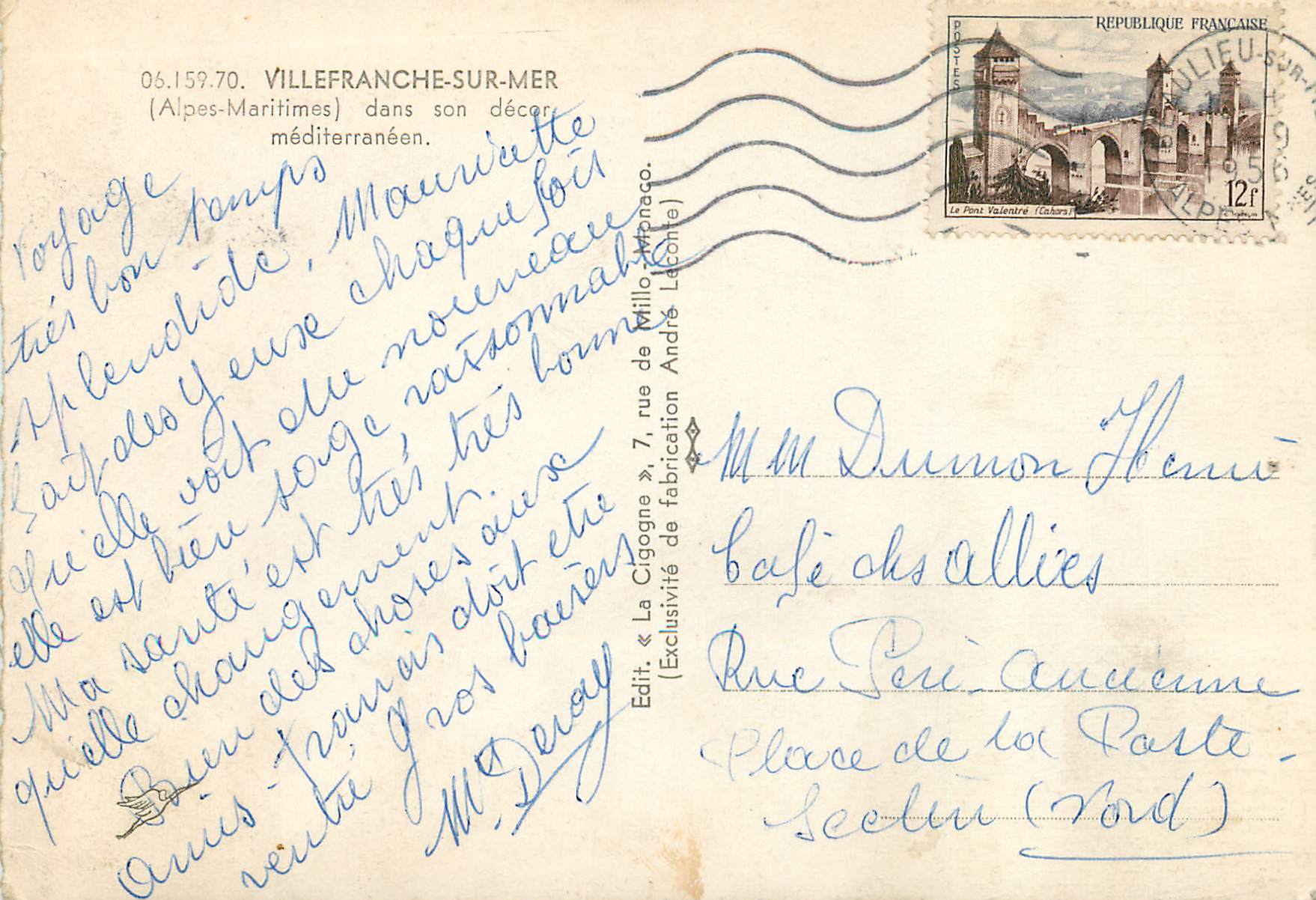 Villefranche-sur-Mer — Mittelmeerrand — La Cigogne, Nr. 06.159.70 — Rückseite