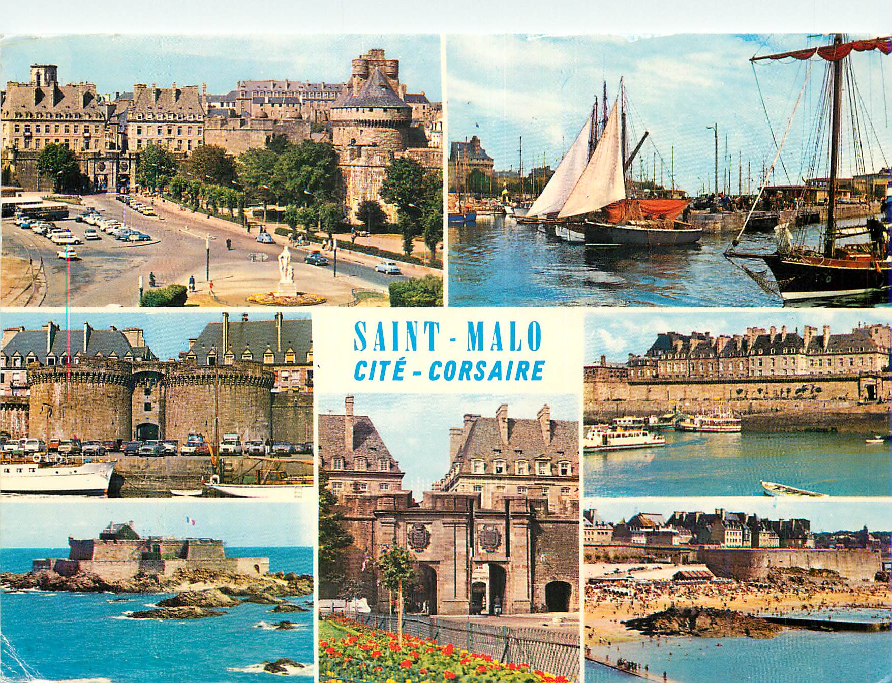 CPM Couleurs de Bretagne Saint Malo Cite Corsaire Le porte St Vincent et le Donjon le port de plaisance le grande porte