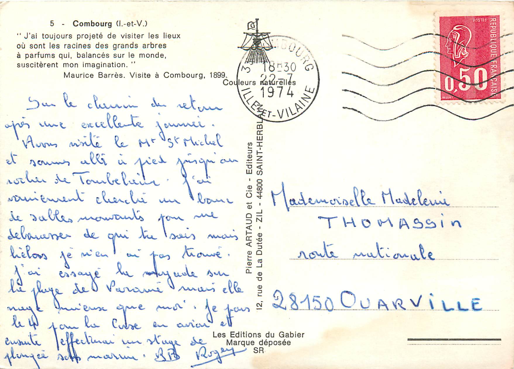 Combourg (Ille-et-Vilaine) — château et village au bord d'un lac — Pierre Artaud et Cie, n°5 — Verso