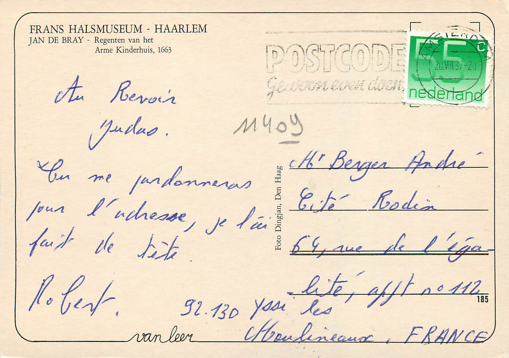 CPM Frans Halsmuseum Haarlem Jan de Bray Regenten van het Arme Kinderhuits — Rückseite