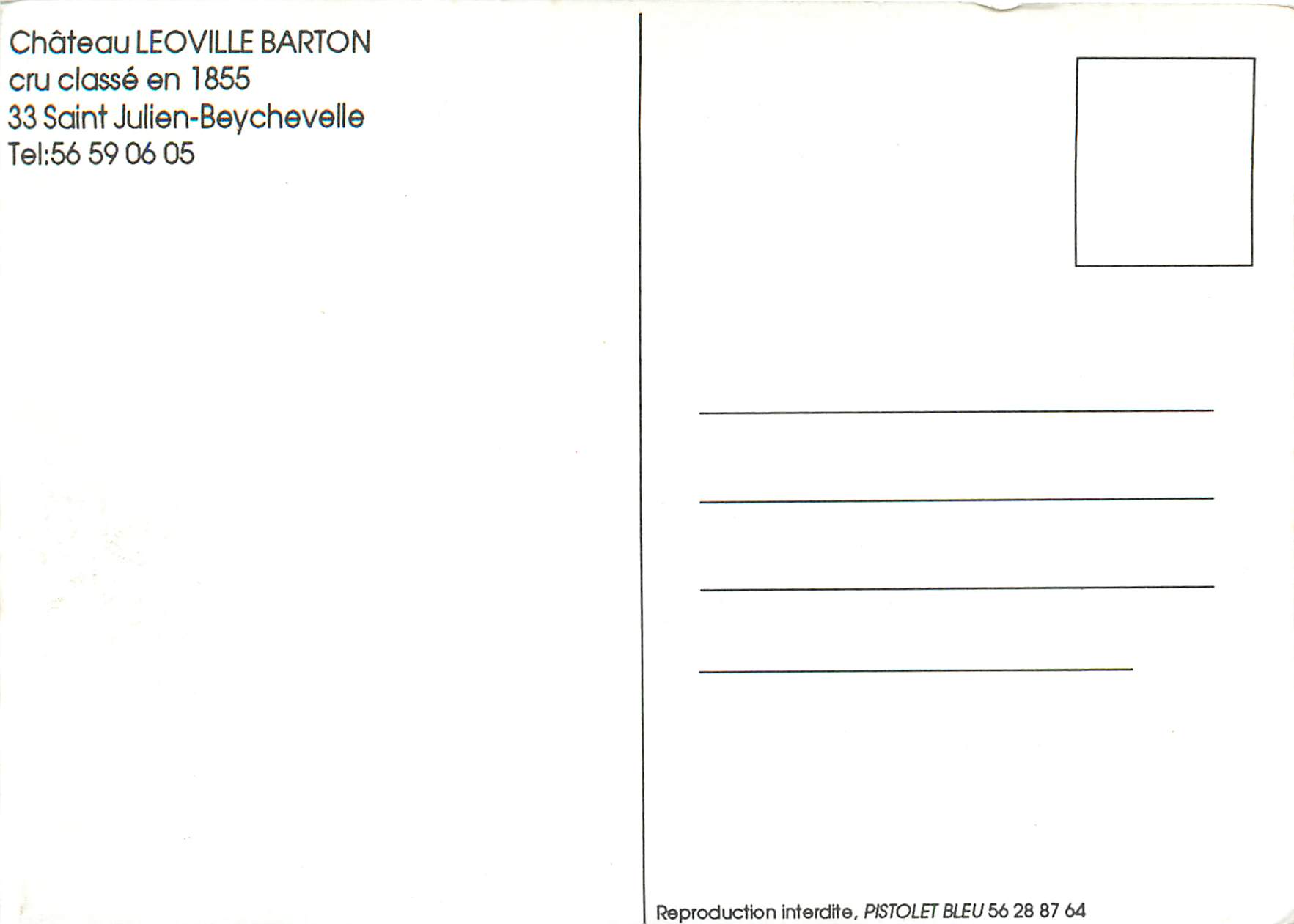 CPM Chateau Leoville Barton cru classe en Saint Julien Beychevelle — Back