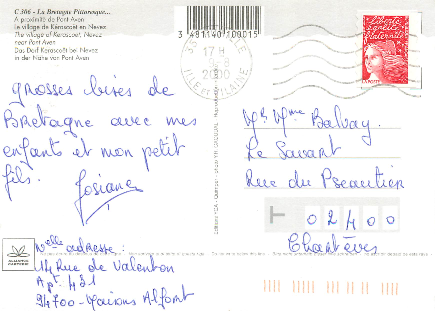 CPM La Bretagne Pittoresque A proximite de Pont Aven Le Village de Kerascoet en Nevez — Back
