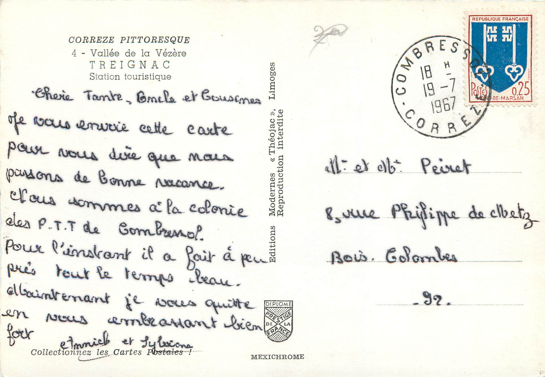CPM Correze Pittoresque Vallee de la Vezere Treignac Station touristique — Rückseite