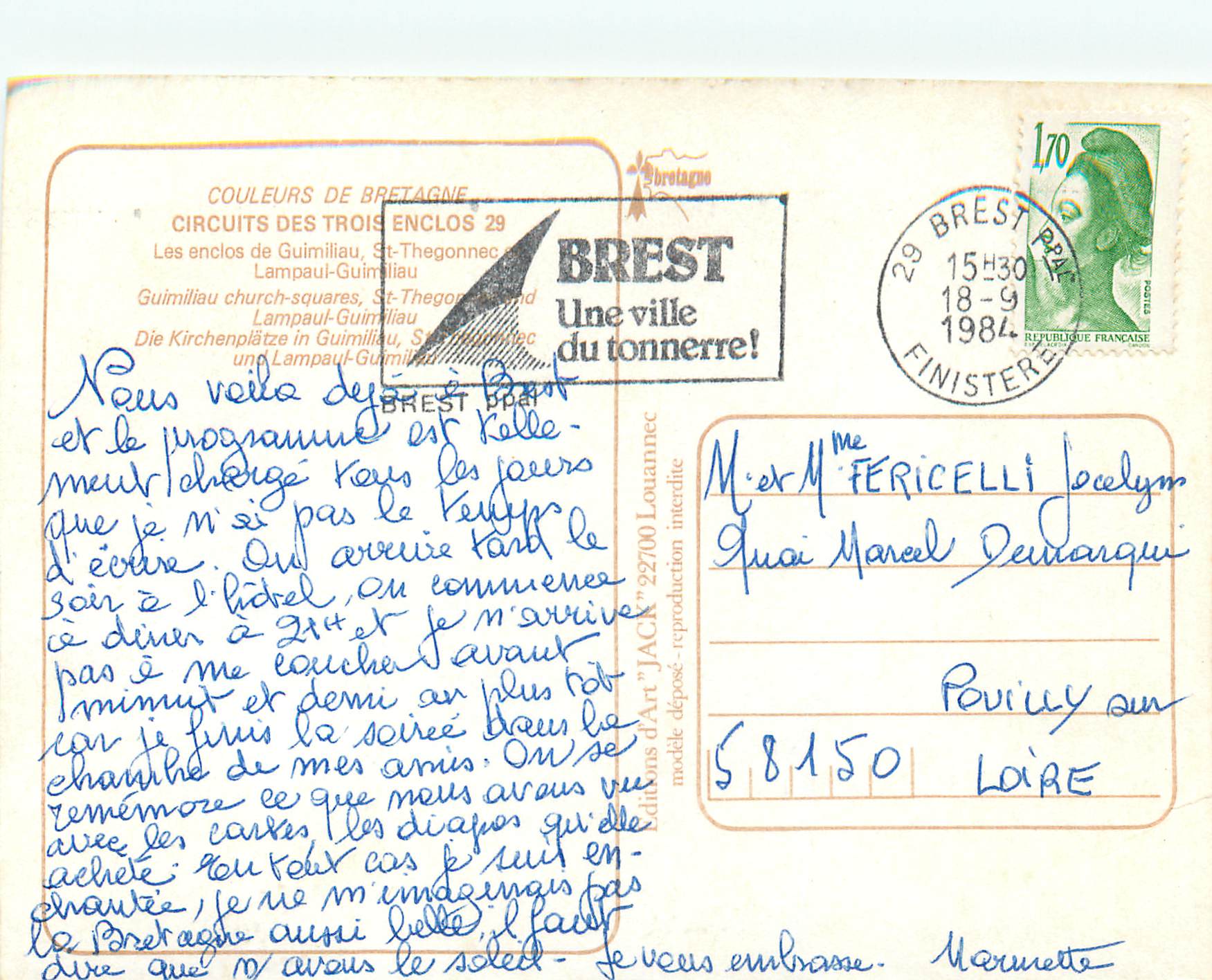 CPM Couleurs de Bretagne Circuits des Trois enclos Les enclos de Guimilau St Thegonnec Lampaui Guimilau — Rückseite